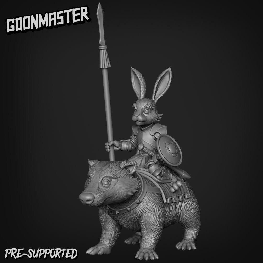 Rabbit Knight Badger Mount - Goonmaster | Bunny Brigade Miniature | Wargaming | Roleplaying Games | 32mm | Cavalry | General