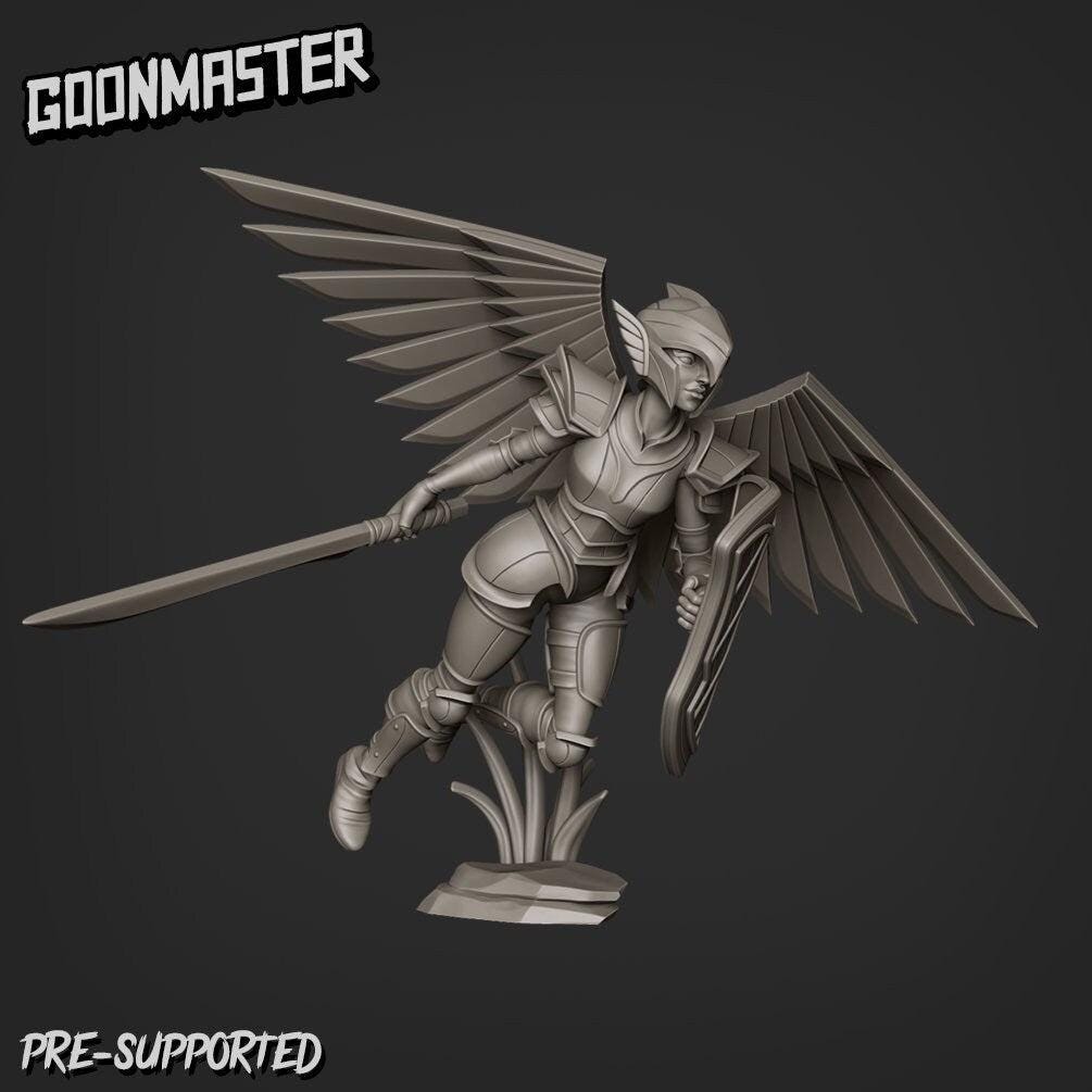 Sky Elf Valkyr- Goonmaster | Sky Elves | Miniature | Wargaming | Roleplaying Games | 32m | Fighter | Warrior | Soldier | Valkyrie