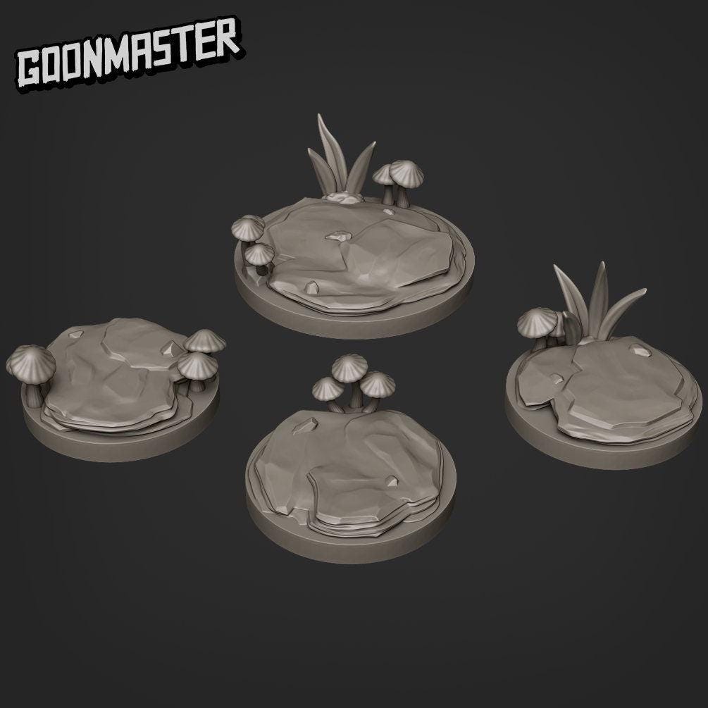 Rocks and Shrooms Bases - Goonmaster | Sky Elves | Miniature | Wargaming | Roleplaying Games | 25mm | 35mm | Wasp | Honey |