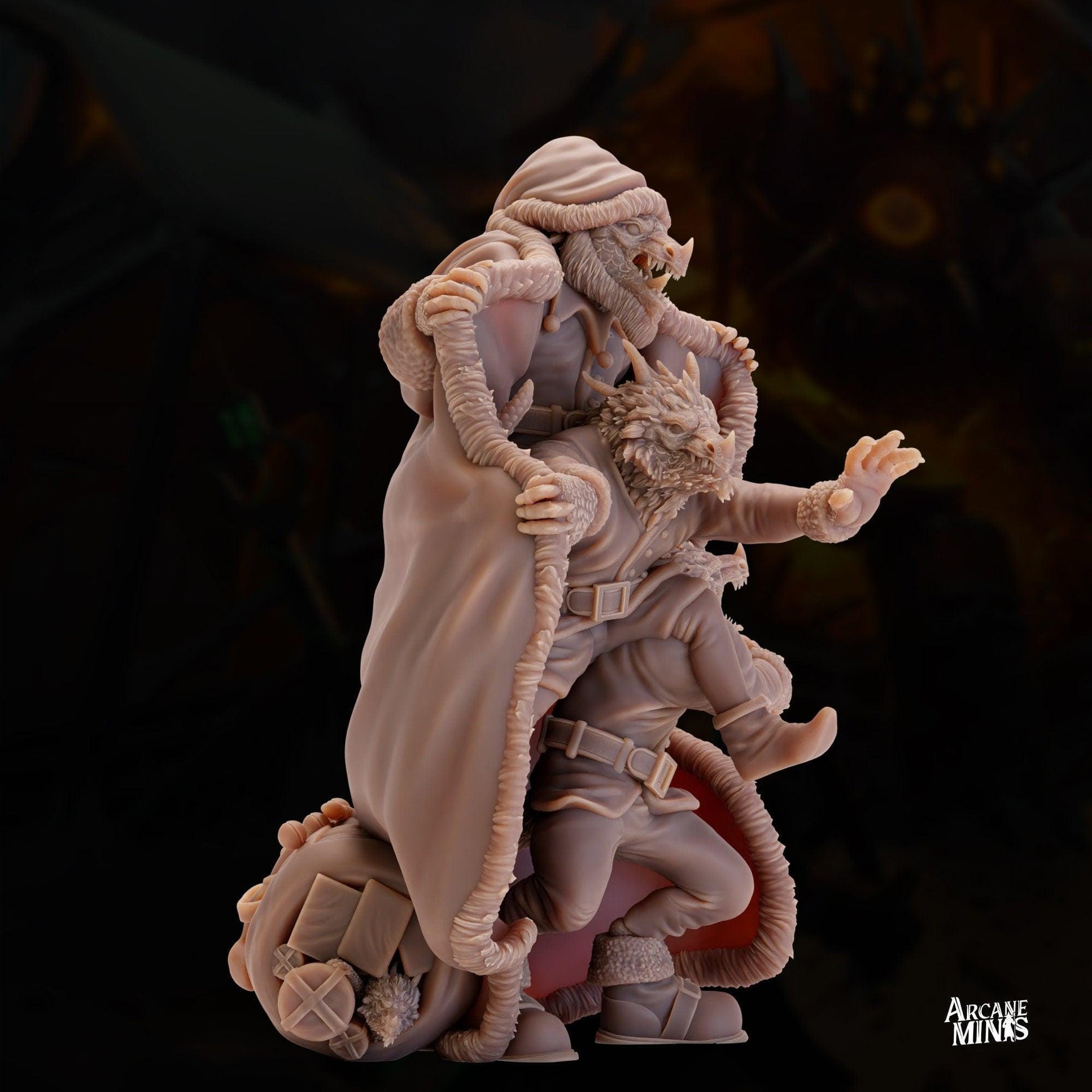 Drekon Santa Infiltrator- Arcane Minis | 32mm | 3 kobolds in a trenchcoat | Rogue | Assassin