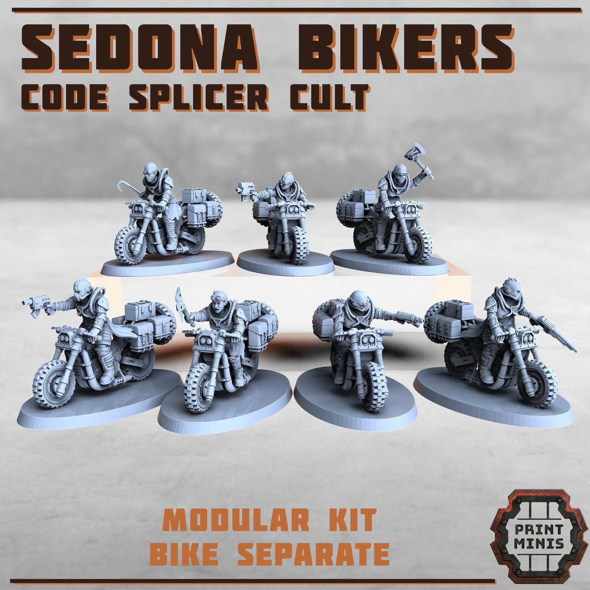 Sedone Bikers, Code Splicer Culte - Print Minis | Sci Fi | Light Infantry | 28mm Heroic | Wasteland | Apocalypse | Cultist | Alien Hybrid