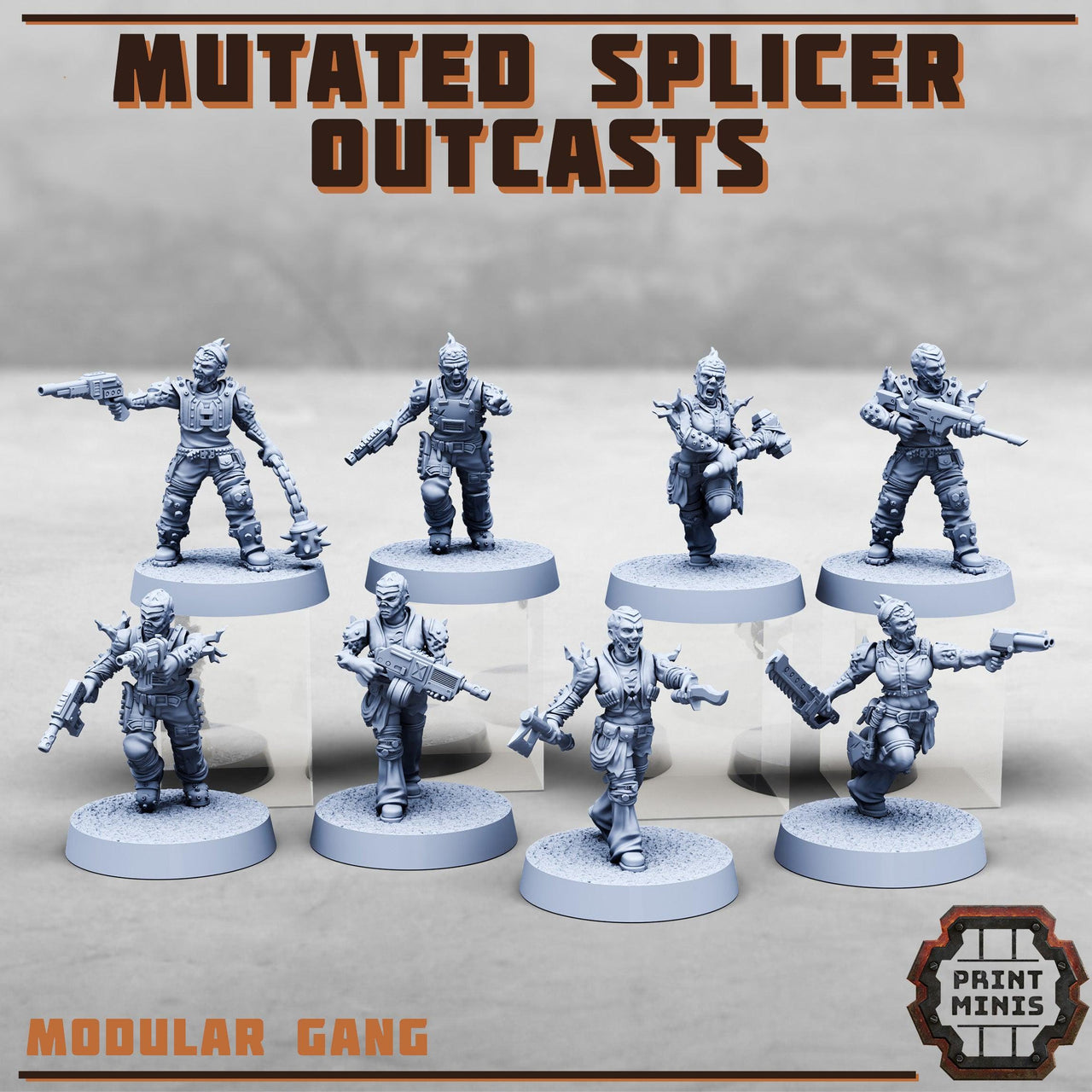 Mutated Splicer Outcasts, Modular Code Splicer Gang Members - Print Minis | 28mm and 32mm | Wargaming | DnD | Tabletop Roleplaying