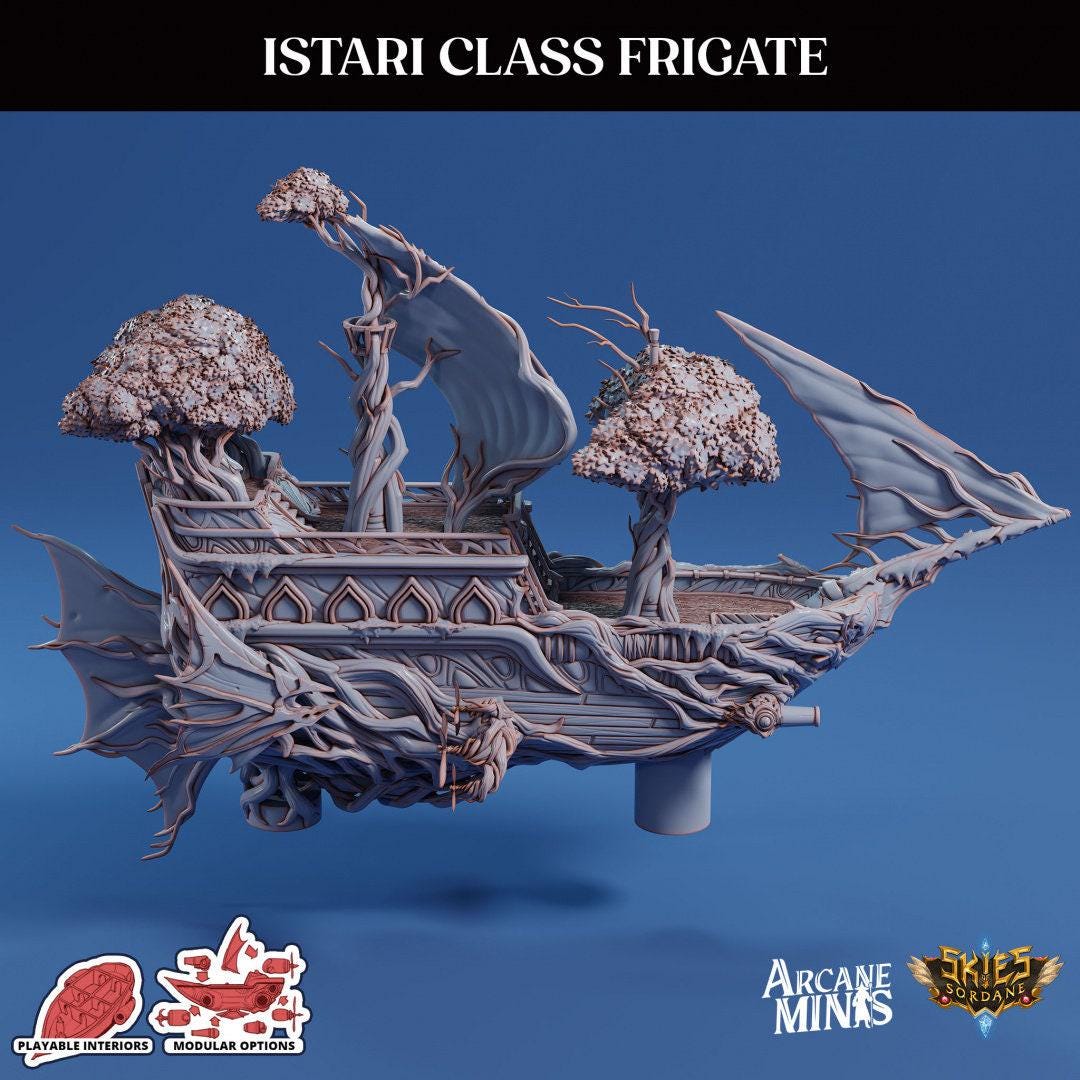 Istari Frigate - Arcane Minis | 32mm | Destroyer | Sails | Pirate Ship | Elf | Tree | Forest