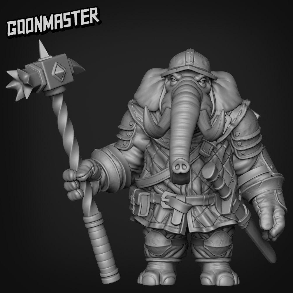 Elephant Hammer Warrior - Goonmaster | Miniature | Wargaming | Roleplaying Games | 32mm | Soldier | Mercenary | Fighter