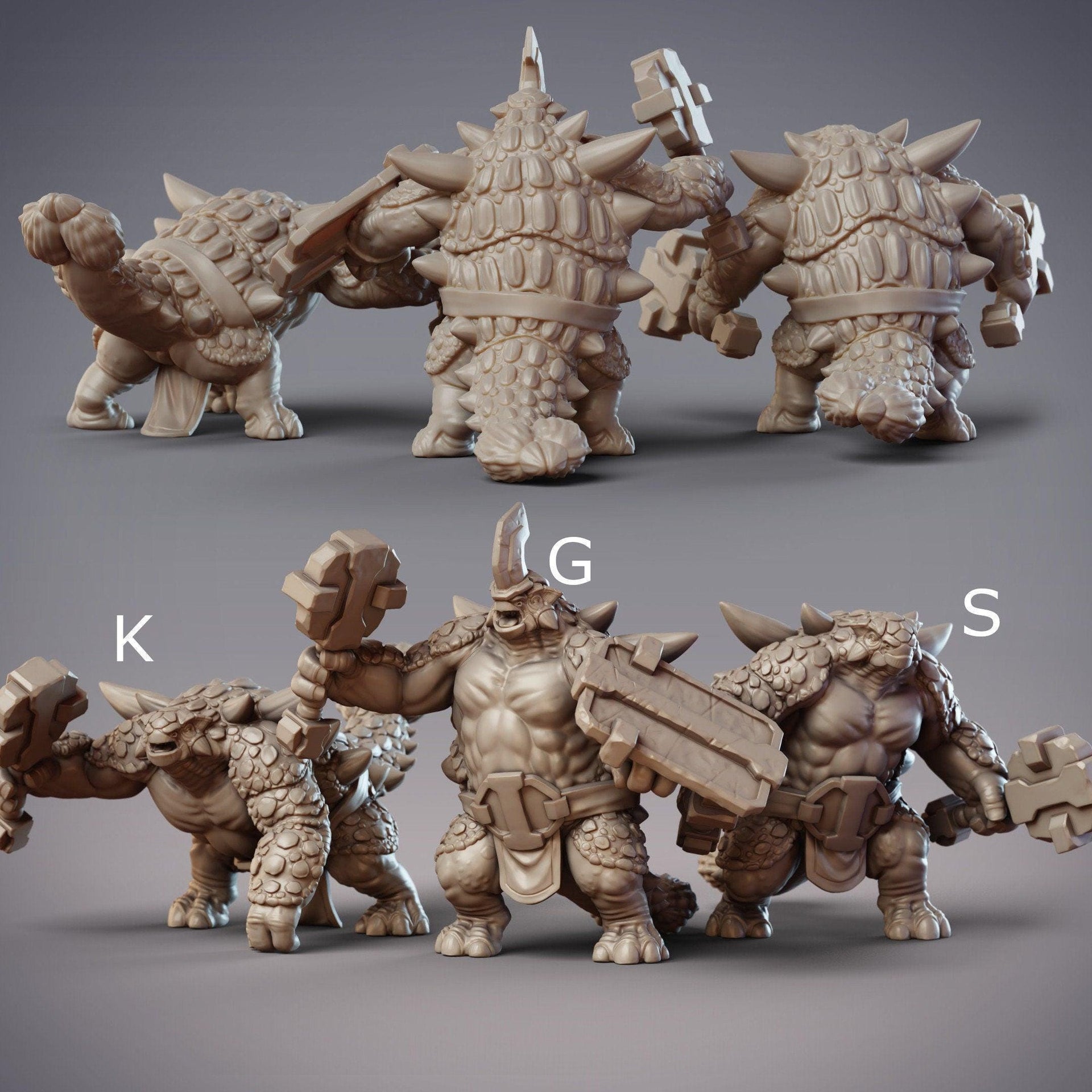 Dinovian Mercenaries, Dinosaur Folk Ankylosaurus - CobraMode | Miniature | Wargaming | Roleplaying Games | 32mm | 54mm