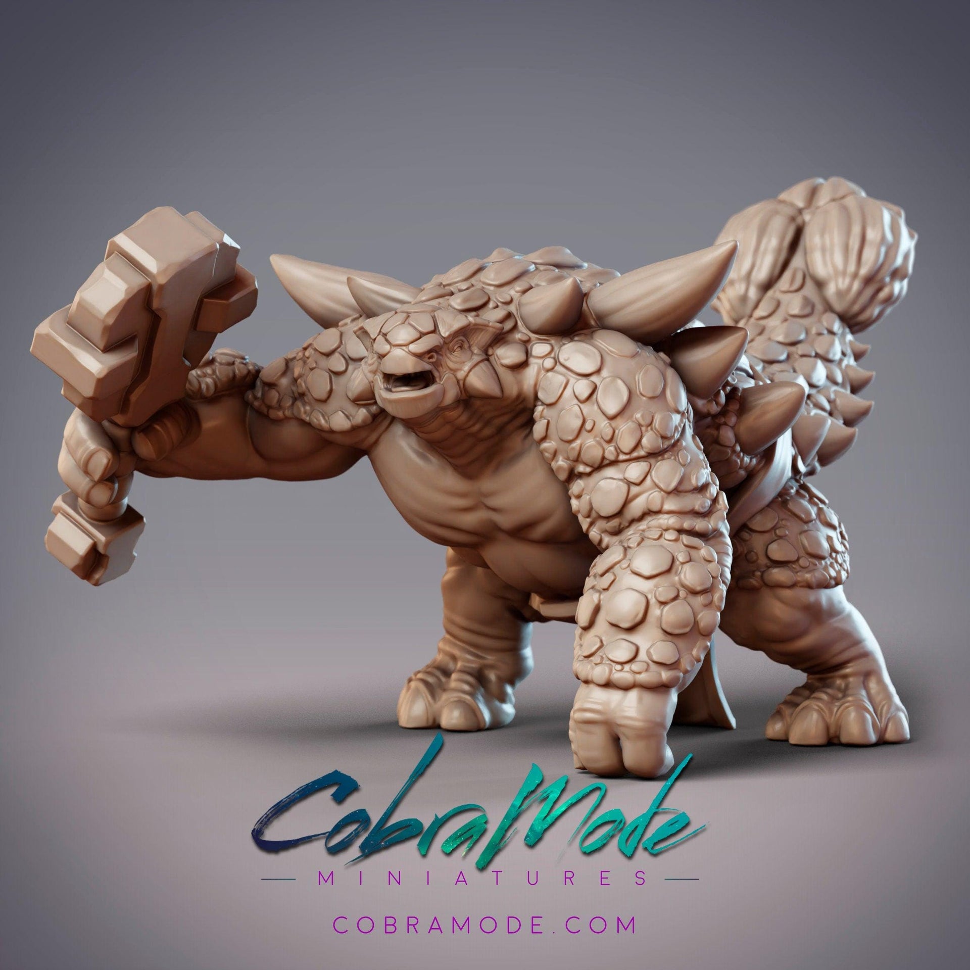 Dinovian Mercenaries, Dinosaur Folk Ankylosaurus - CobraMode | Miniature | Wargaming | Roleplaying Games | 32mm | 54mm