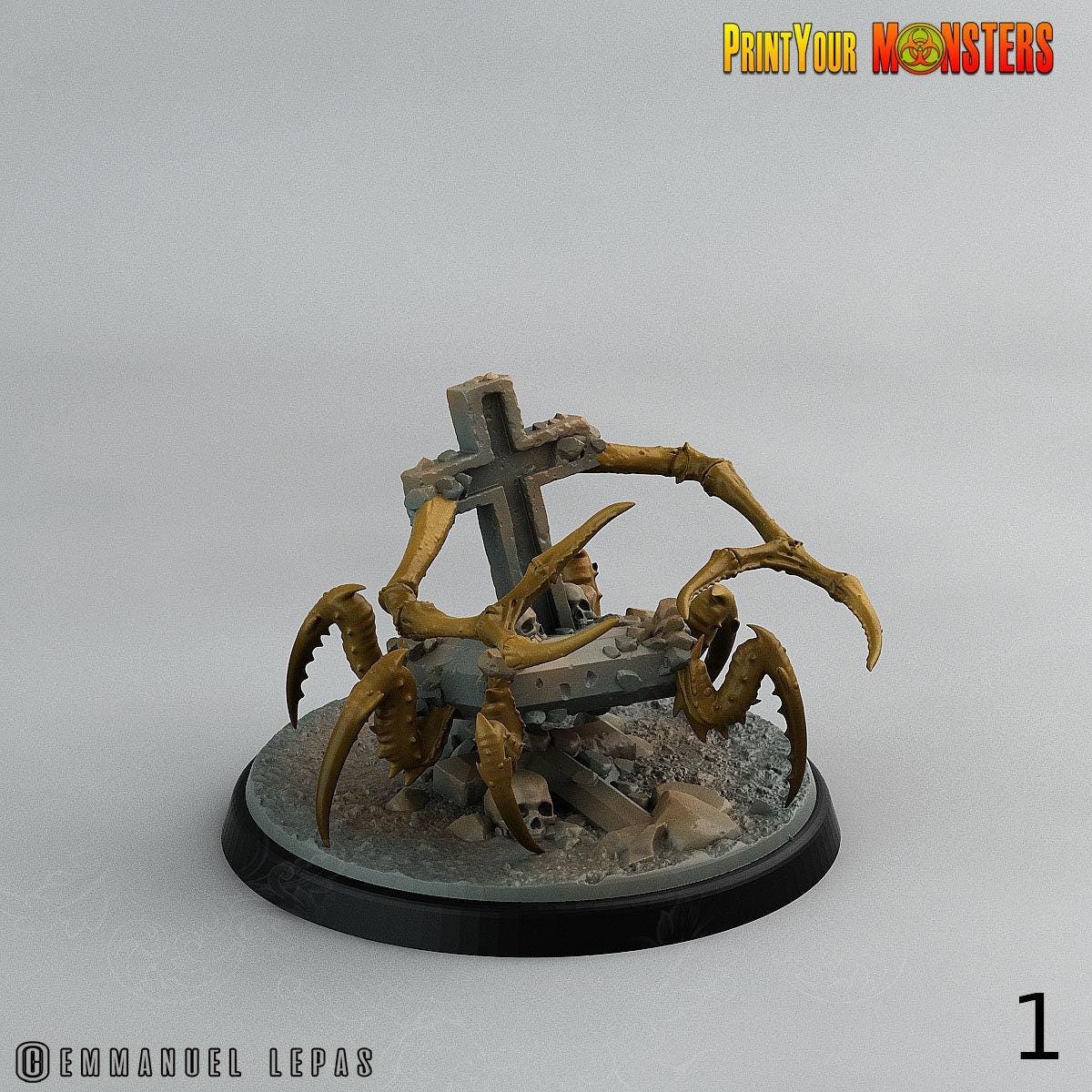 Graveyard Spider - Print Your Monsters | 32mm | Elemental | Undead | Horror | Trap | Tombstone | Mimic
