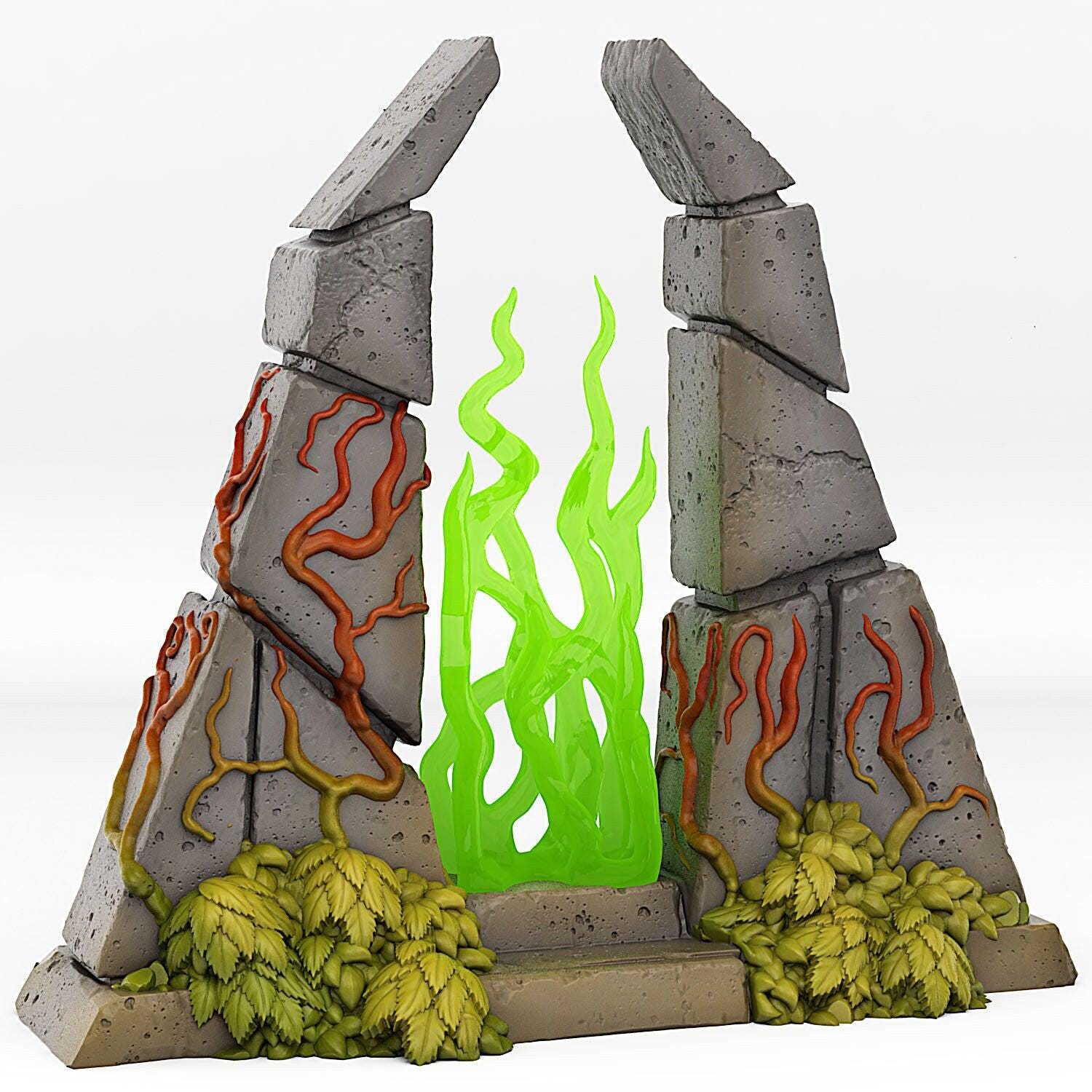 Temple Portal With Its Green Fire Effect - Print Your Monsters, Fantastic Portals | 32mm | Alien | Ancient | Scifi