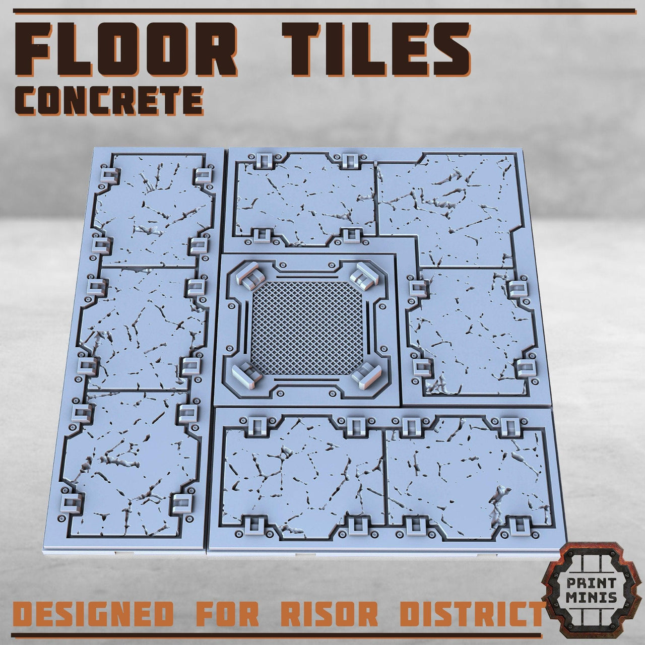 Concrete Floor Tiles - Print Minis | Sci Fi | Light Infantry | 28mm Heroic | Apocalypse | Spaceship | Walkway | Factory