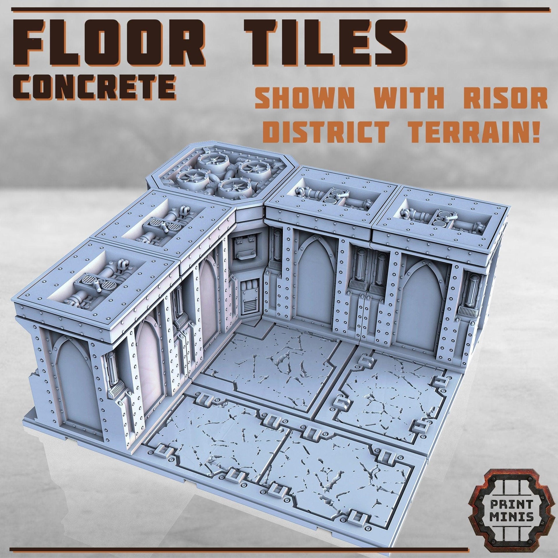 Concrete Floor Tiles - Print Minis | Sci Fi | Light Infantry | 28mm Heroic | Apocalypse | Spaceship | Walkway | Factory