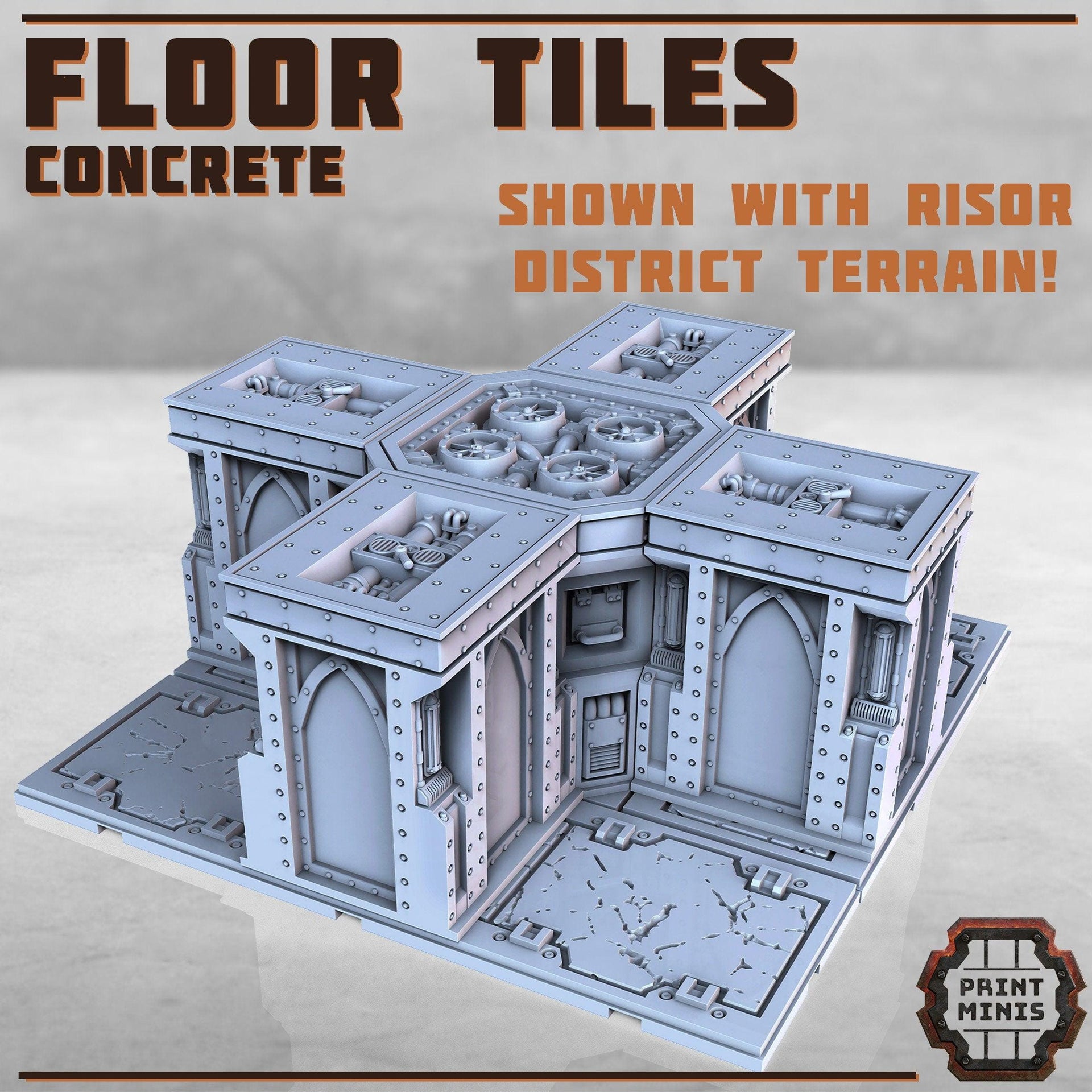 Concrete Floor Tiles - Print Minis | Sci Fi | Light Infantry | 28mm Heroic | Apocalypse | Spaceship | Walkway | Factory