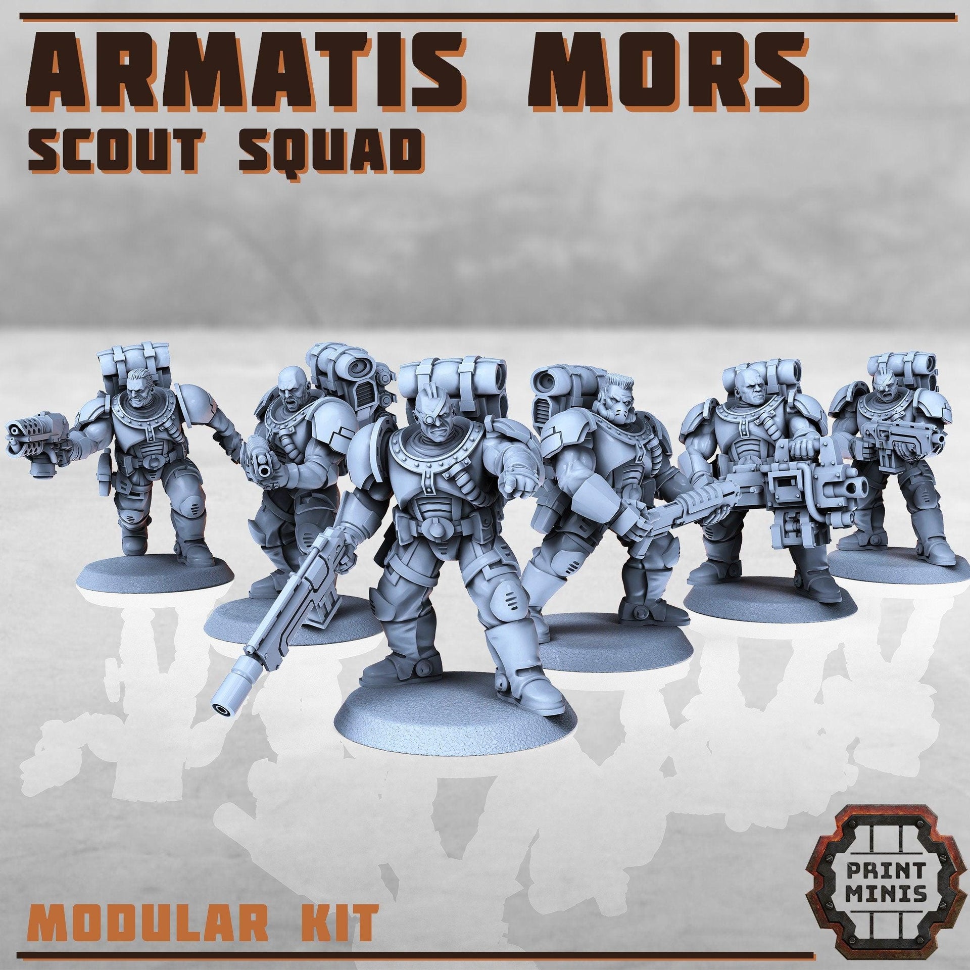 Armartis Mors, Scout Squad - Print Minis | Sci Fi | Heavy Infantry | 28mm Heroic | Soldier | Battle Brothers | Marine