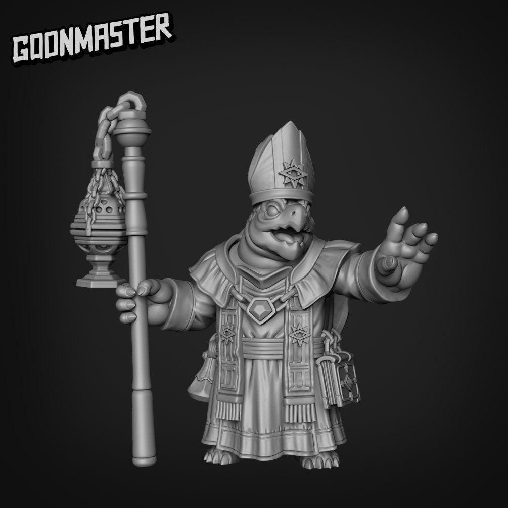 Turtle Cleric - Goonmaster | Rogueish Racoons Miniature | Wargaming | Roleplaying Games | 32mm | Pope | Mirial | Censer Bearer | Priest