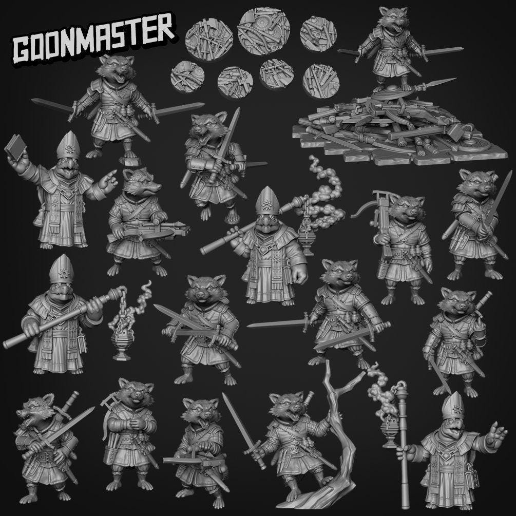 Racoon Diorama - Goonmaster | Rogueish Racoons Miniature | Wargaming | Roleplaying Games | 32mm | Fighter | Bandit | Weapon Pile