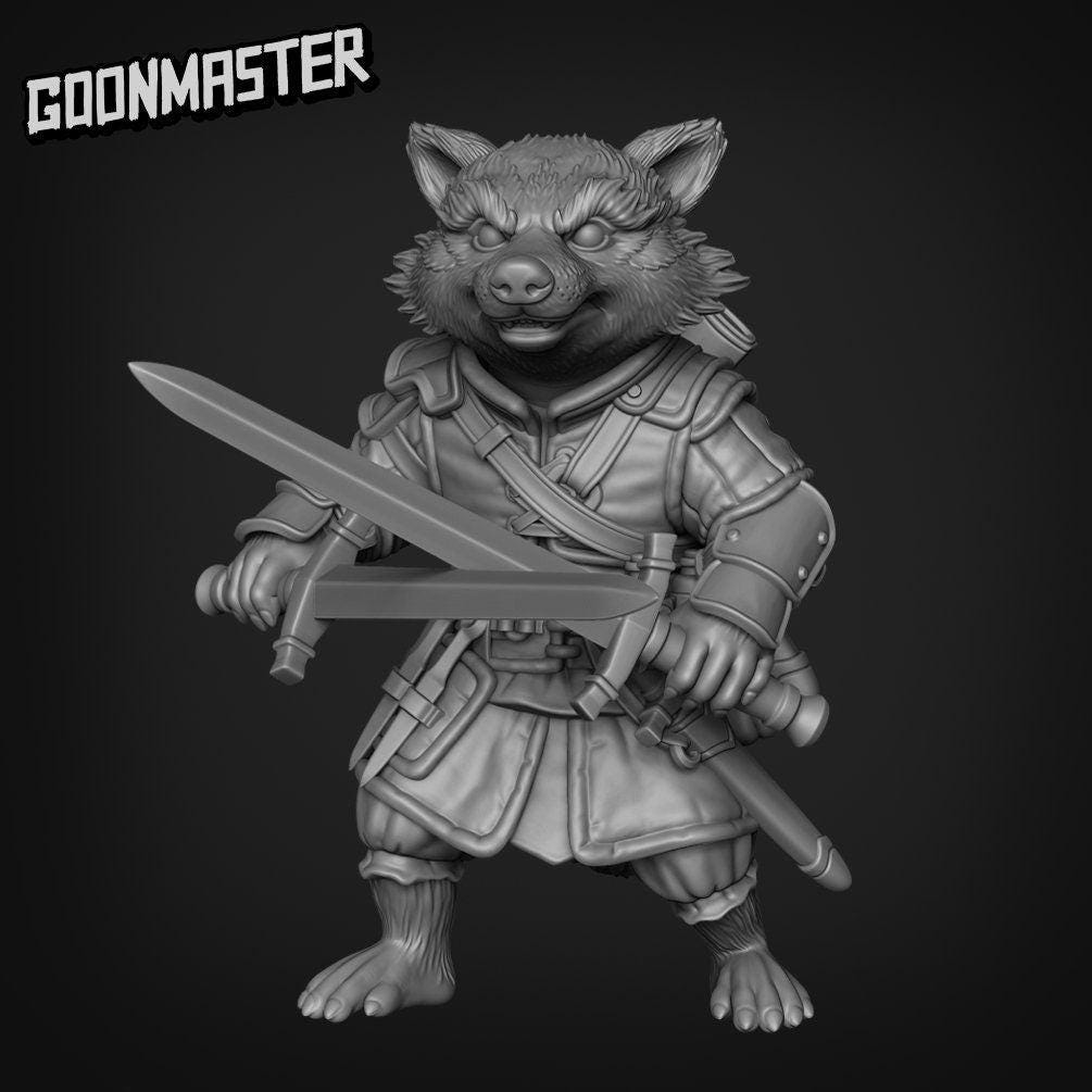 Racoon Rogue - Goonmaster | Rogueish Racoons Miniature | Wargaming | Roleplaying Games | 32mm | Fighter | Bandit | Mercenary