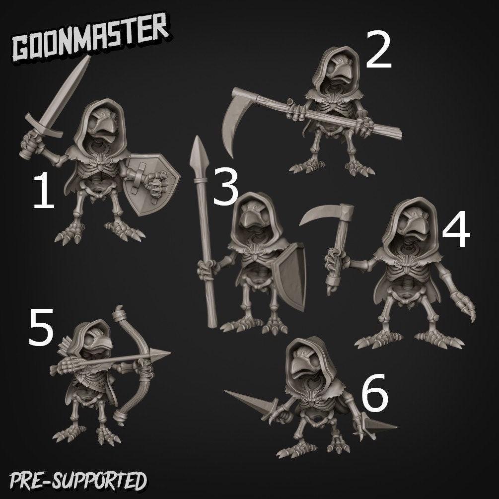 Crow Skeletons- Goonmaster | Miniature | Wargaming | Roleplaying Games | 32mm | Assassin | Kenku | Rogue | Undead
