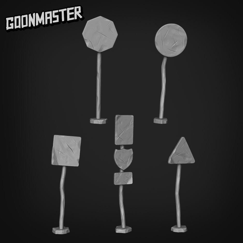 Street Signs - Goonmaster Basing Bits | Miniature | Wargaming | Roleplaying Games | 32mm | Basing Supplies | Ruins | Stop | Yield
