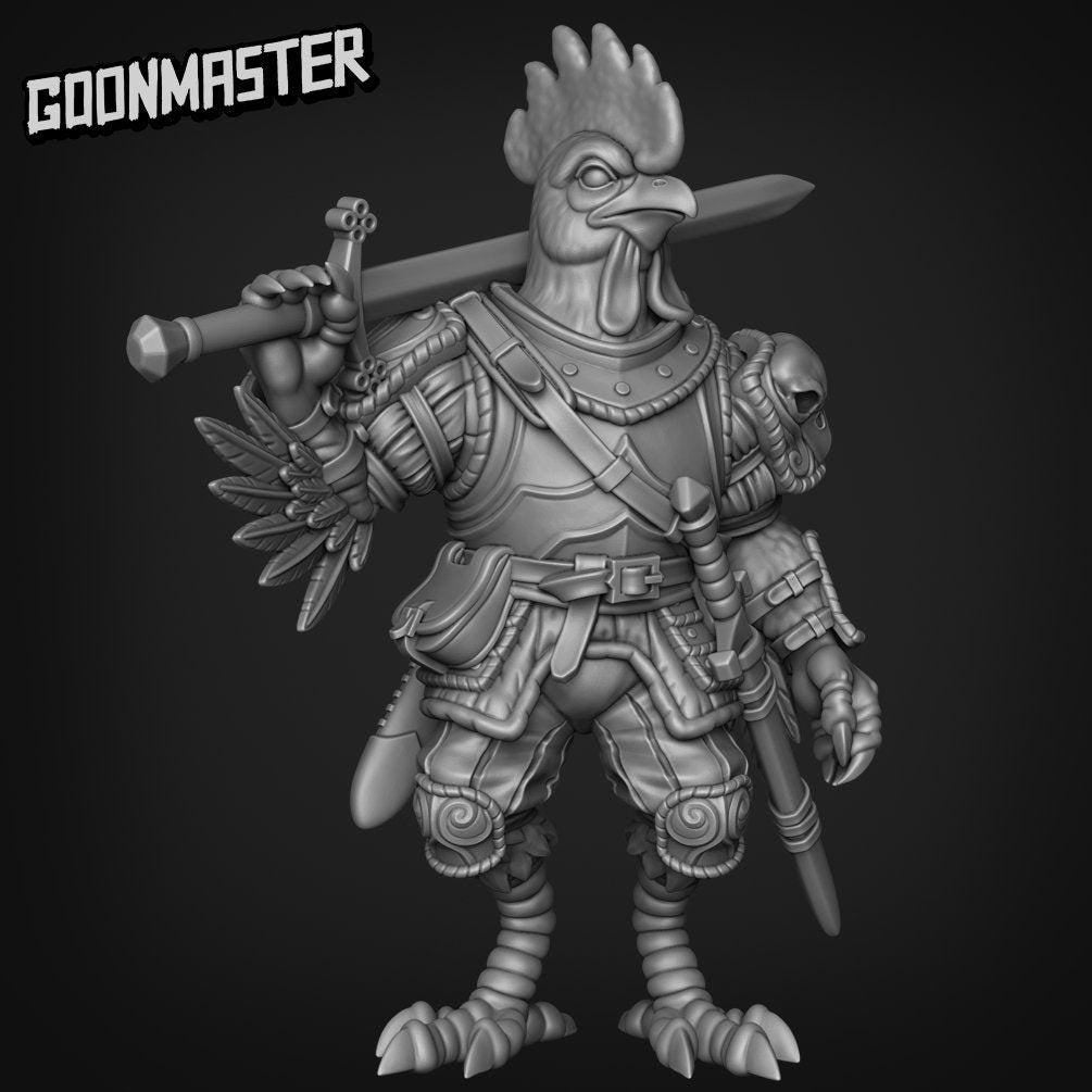 Chicken Knight - Goonmaster | Miniature | Wargaming | Roleplaying Games | 32mm | Rooster | Man at Arms | Sword