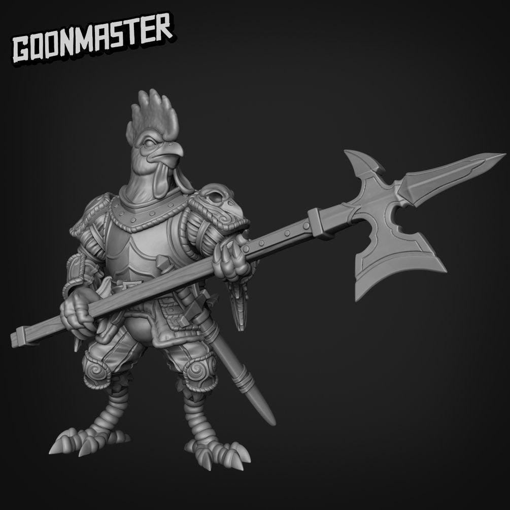 Chicken Hellbird - Goonmaster | Miniature | Wargaming | Roleplaying Games | 32mm | Rooster Knight | Man at Arms | Halberd | Spear