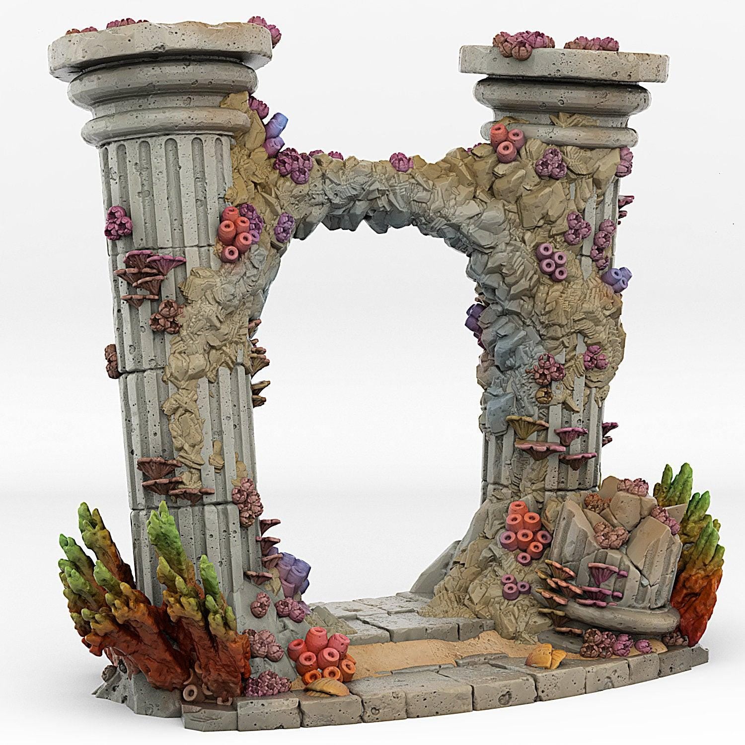 Underwater Temple Portal With Its Whildwind Effect - Print Your Monsters, Fantastic Portals | 32mm | Ruins | Atlantis | Coral