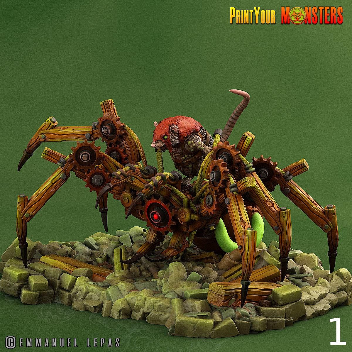 Giant Mechanic Spiders, Rat Engineer - Print Your Monsters | Toxic | Rat Dominion| 32mm | Spider | Robot | Mech | Experiment