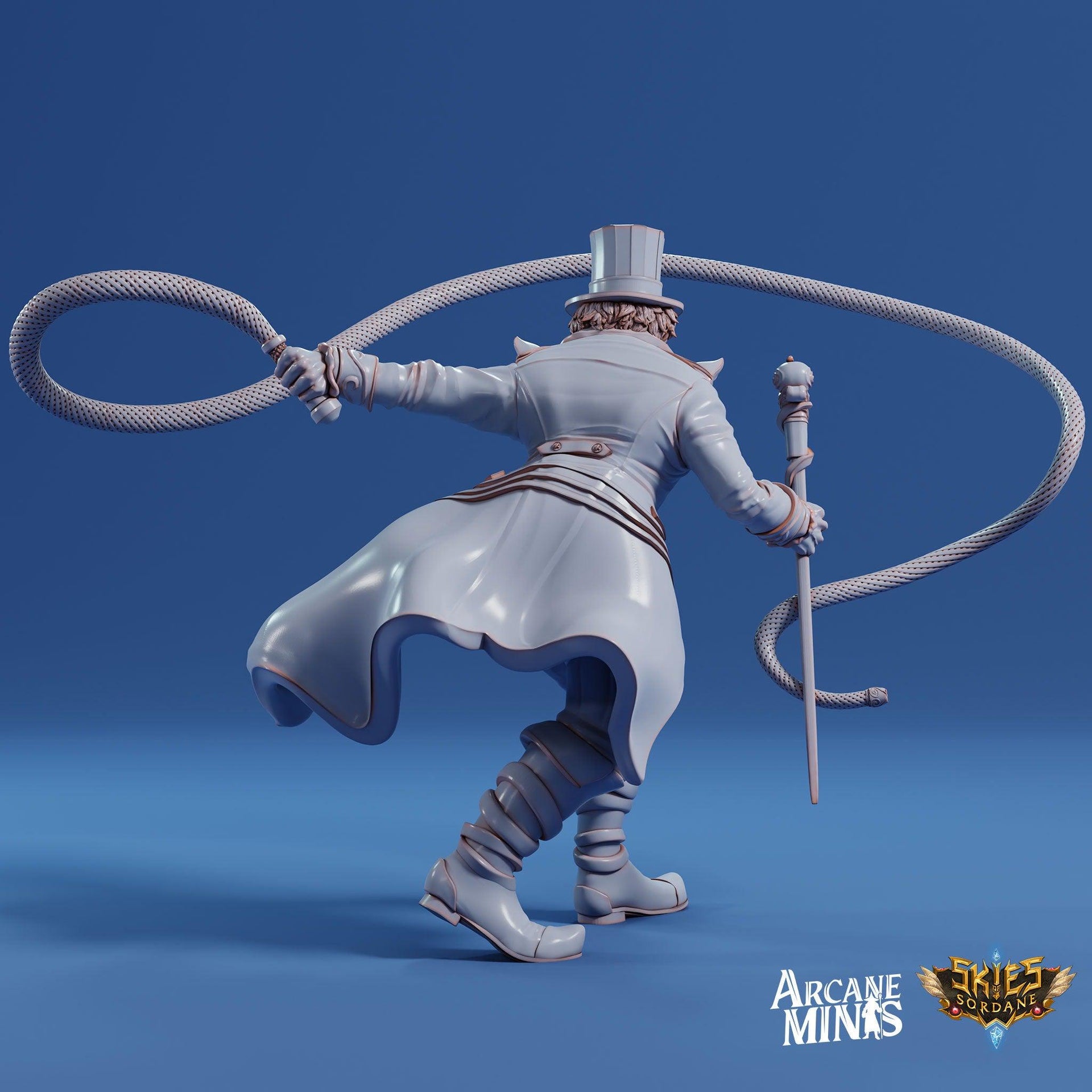 Human Bard Male, Ring Master - Arcane Minis | 32mm | Cirque du Sordane | Performer | Circus | Magician | Summoner | Whip | Top hat