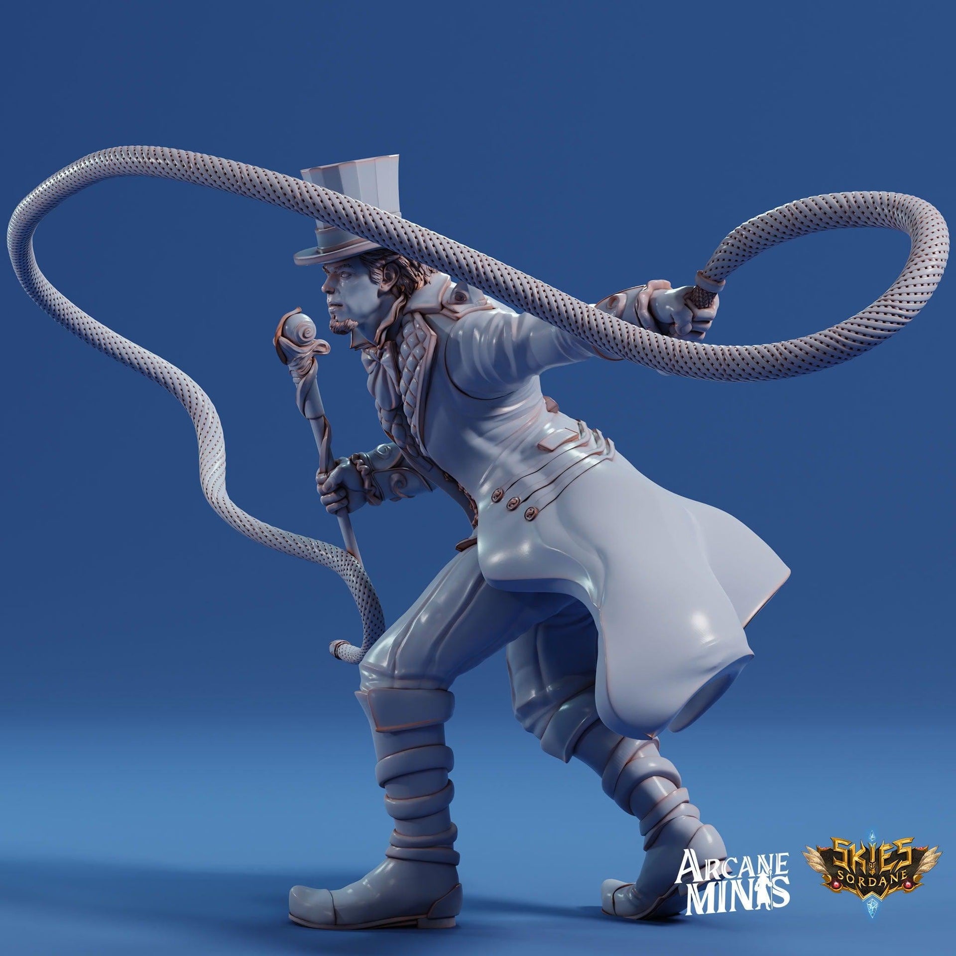 Human Bard Male, Ring Master - Arcane Minis | 32mm | Cirque du Sordane | Performer | Circus | Magician | Summoner | Whip | Top hat