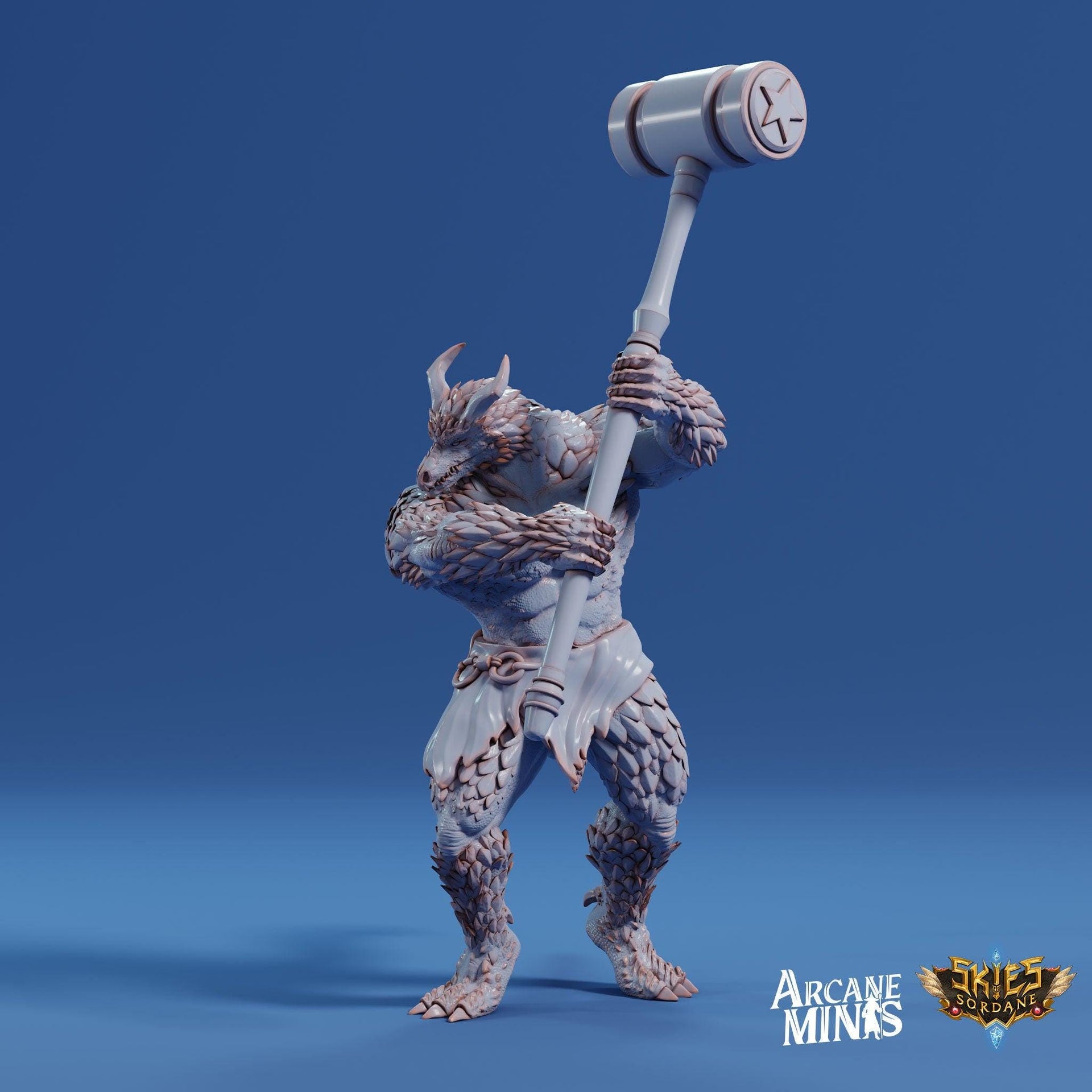 Dragonborn Strongman - Arcane Minis | 32mm | Cirque du Sordane | Lizardman | Dragon | Hammer | Barbarian