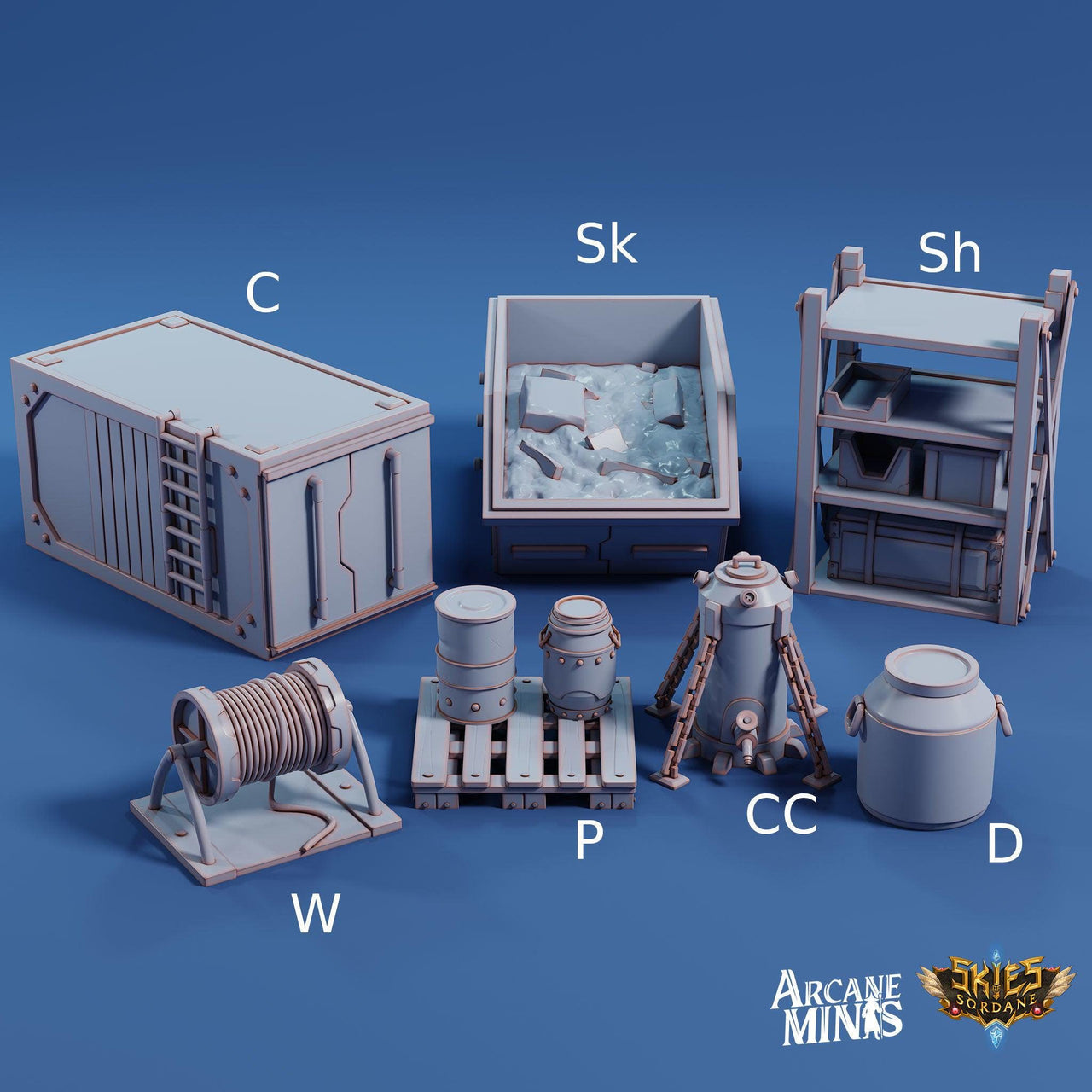 Junkers Plight Scatter Terrain - Arcane Minis | 32mm | Shelf | Crate | Spool | Skip | Palette
