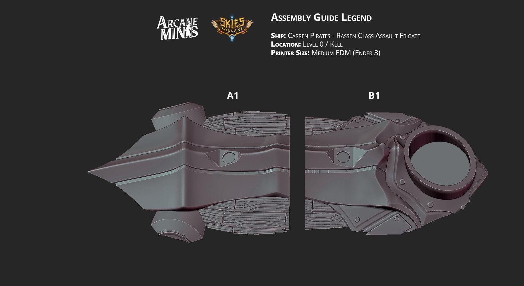 Rassen Assault Class Frigate - Arcane Minis | 32mm | Destroyer | Airship | Sails | Pirate Ship