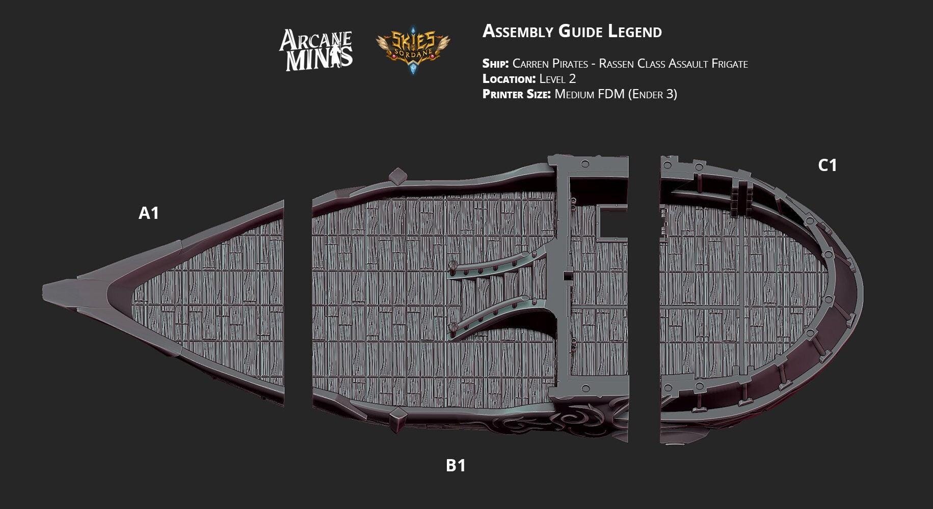 Rassen Assault Class Frigate - Arcane Minis | 32mm | Destroyer | Airship | Sails | Pirate Ship