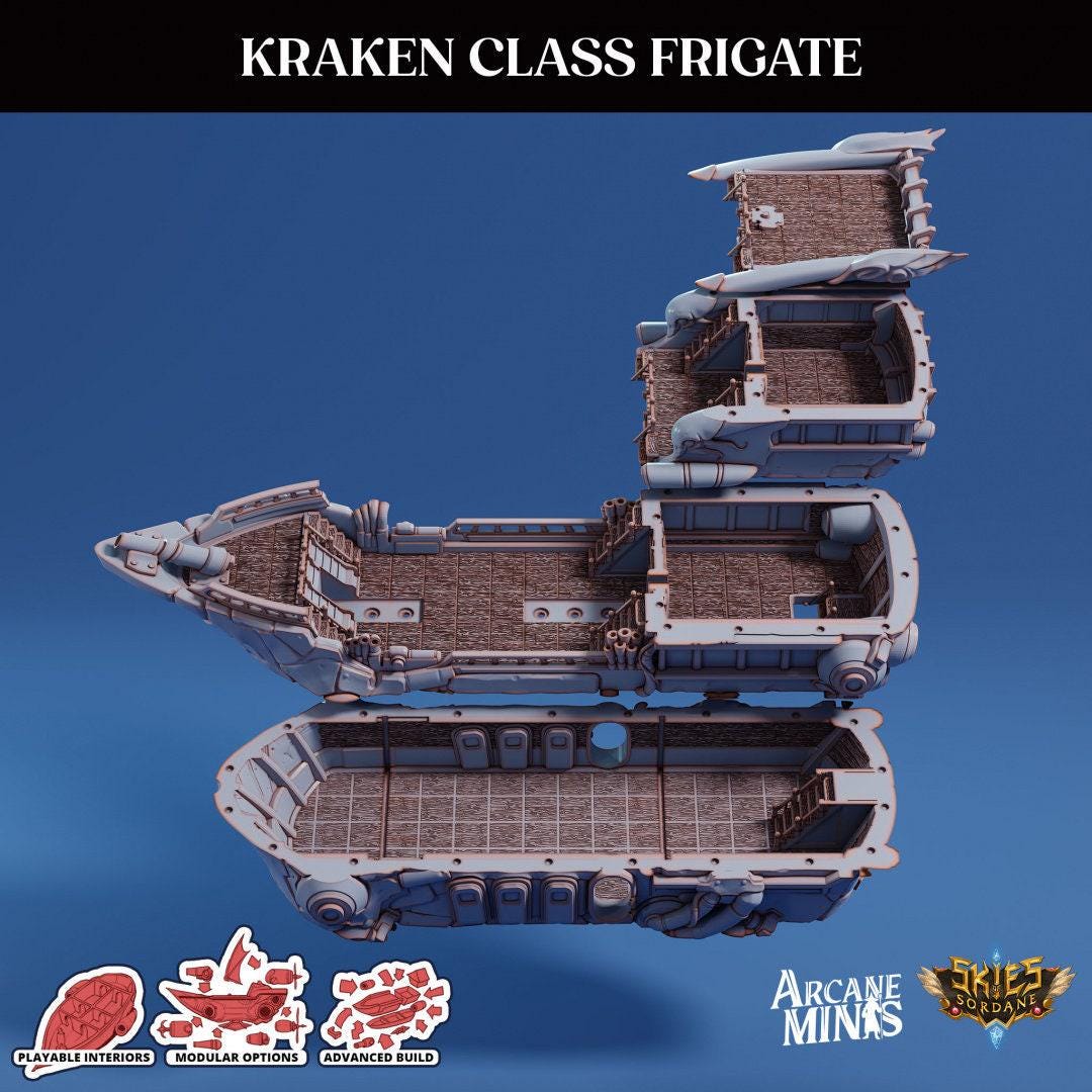 Kraken Class Frigate - Arcane Minis | 32mm | Destroyer | Airship | Sails | Pirate Ship