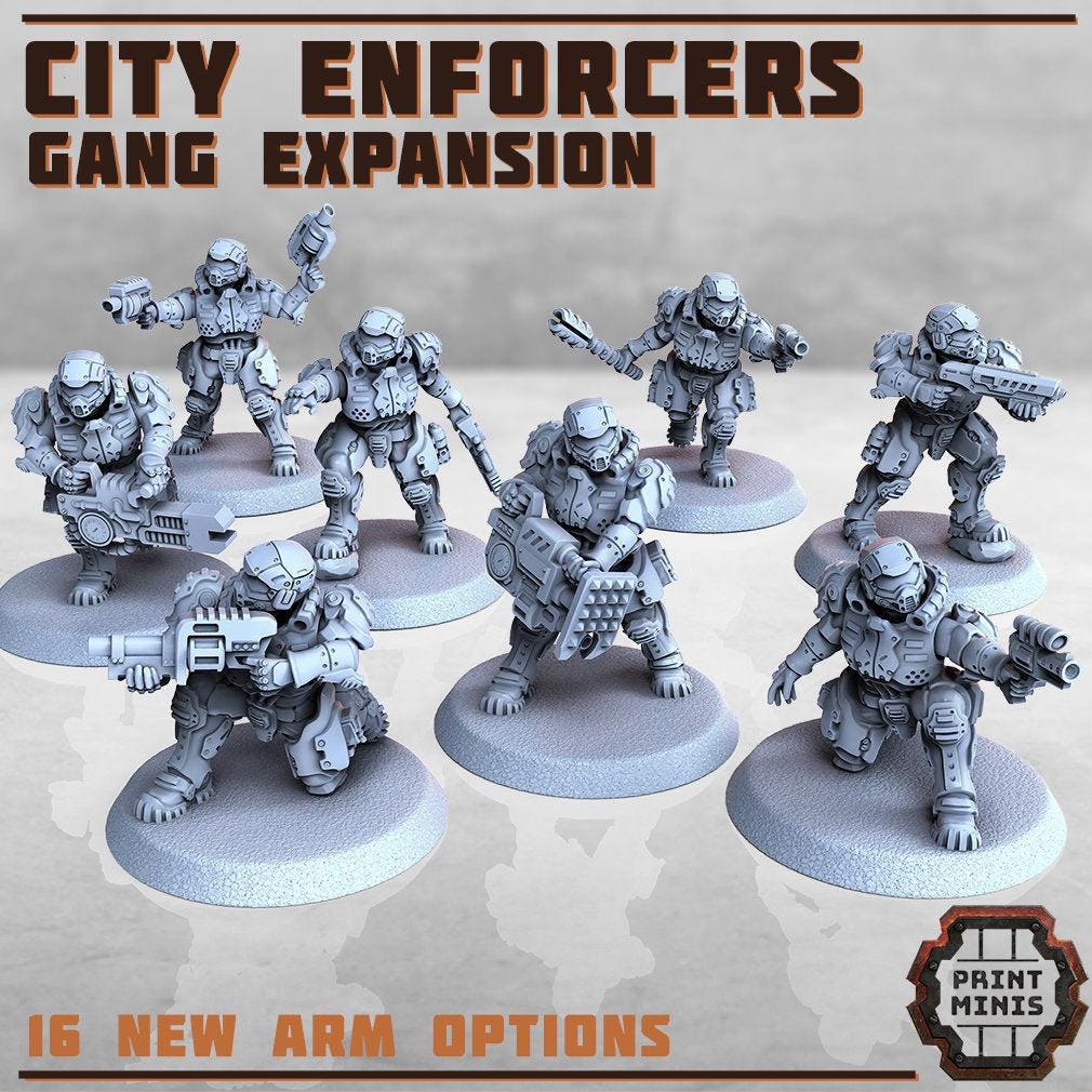 City Watch, Enforcer Gan Expansion - Print Minis | Sci Fi | Light Infantry | 28mm Heroic | Rogue | Soldier | Cyberpunk