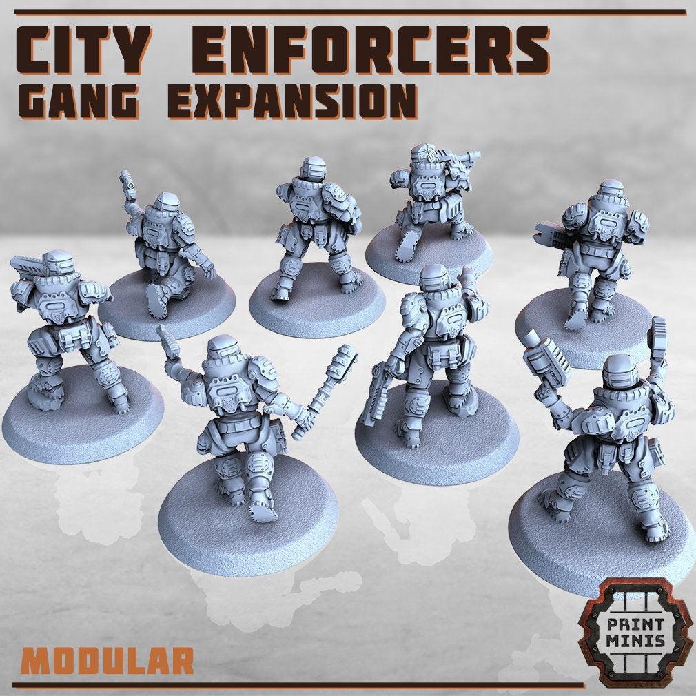 City Watch, Enforcer Gan Expansion - Print Minis | Sci Fi | Light Infantry | 28mm Heroic | Rogue | Soldier | Cyberpunk
