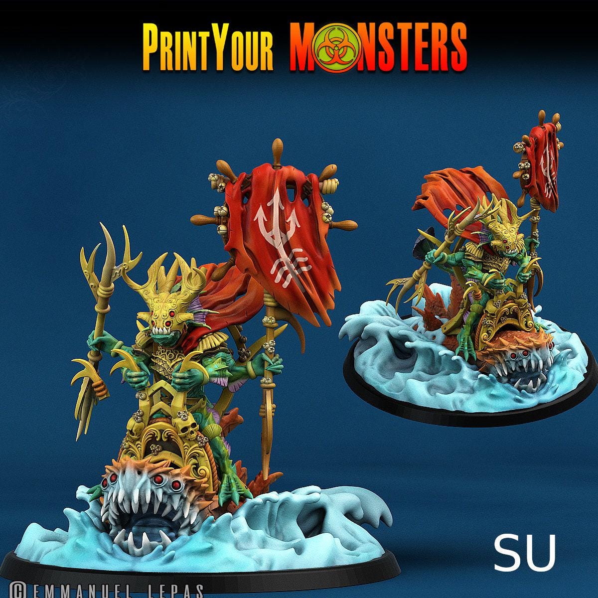 Mutant Shark Riders - Print Your Monsters | D&D  | 32mm | Sea Monster | Hammerhead | Fishfolk