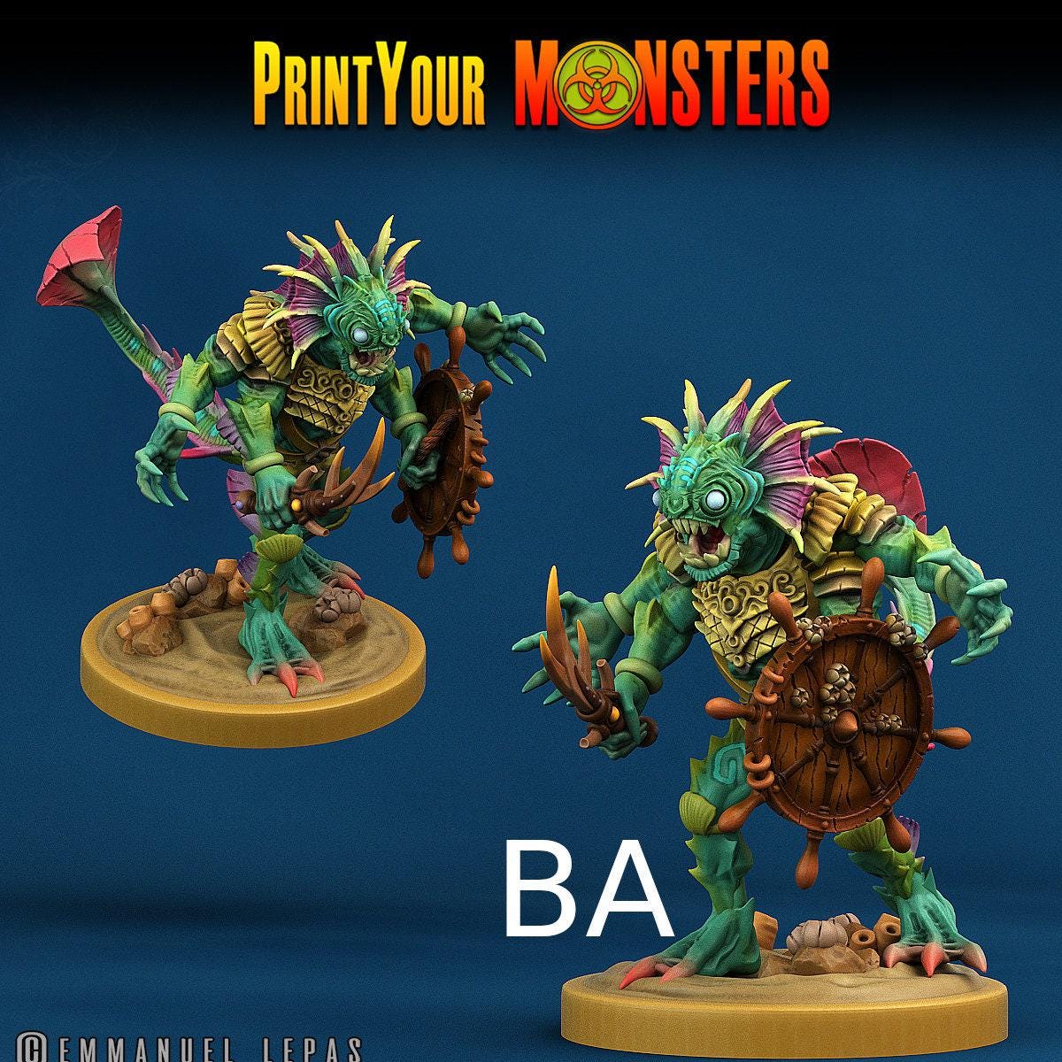 Searakin, Fish folk Warriors - Print Your Monsters | D&D  | 32mm | Mermen | Fishfolk | Deapsea