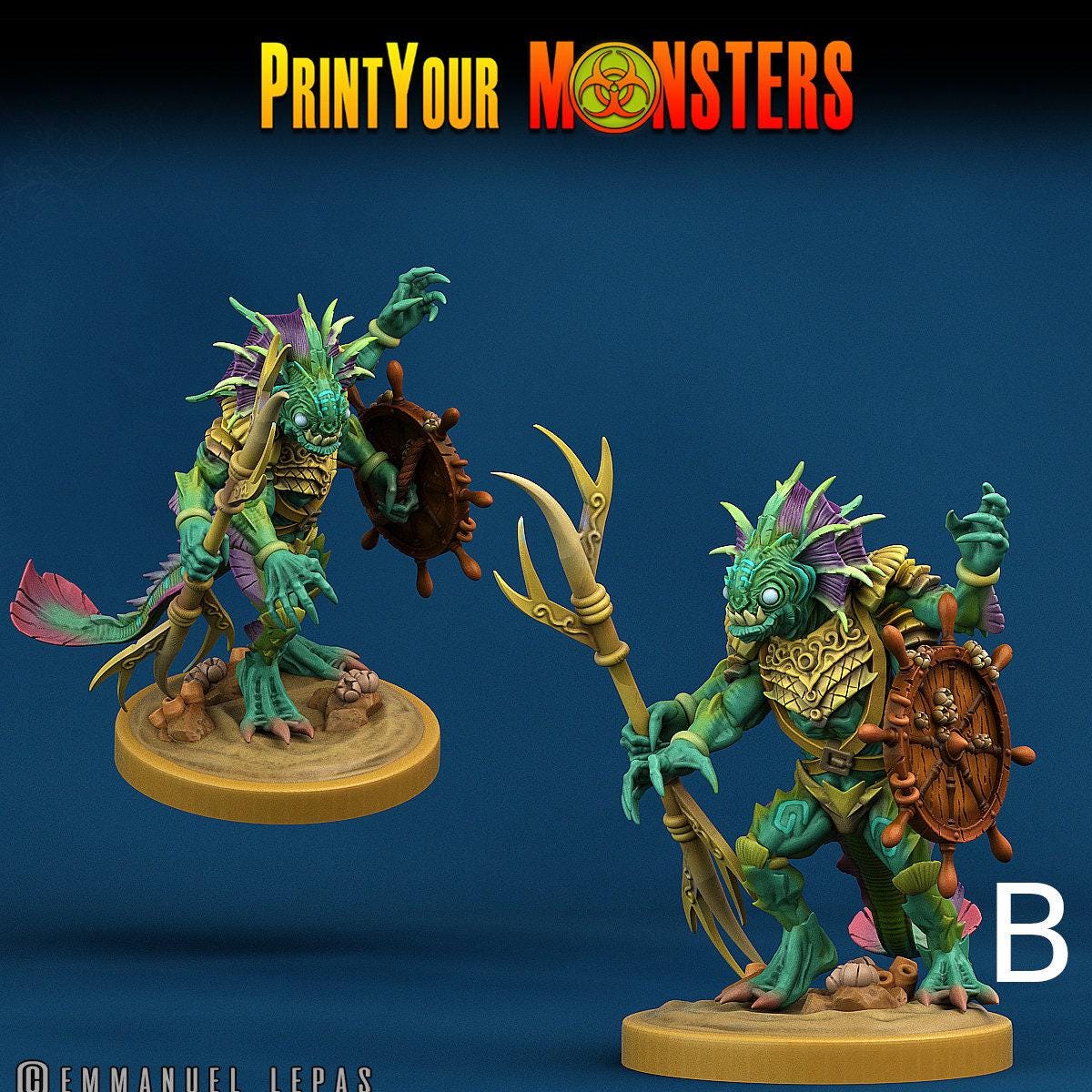 Searakin, Fish folk Warriors - Print Your Monsters | D&D  | 32mm | Mermen | Fishfolk | Deapsea