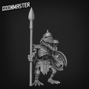 Crocodile Skeleton Warrior - Goonmaster | Miniature | Gruff Goats | Wargaming | Roleplaying Games | 32mm | Spear | Sword