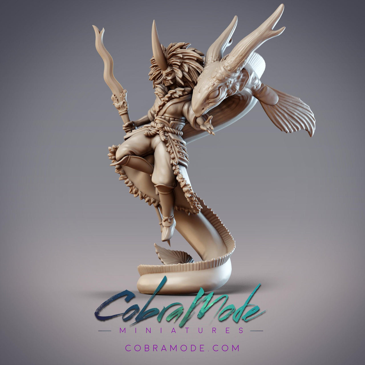 Daitengu Witch Fujinbo and Juvenile Bakunawa - CobraMode | 28mm and 32mm | Wargaming | DnD | Tabletop Roleplaying