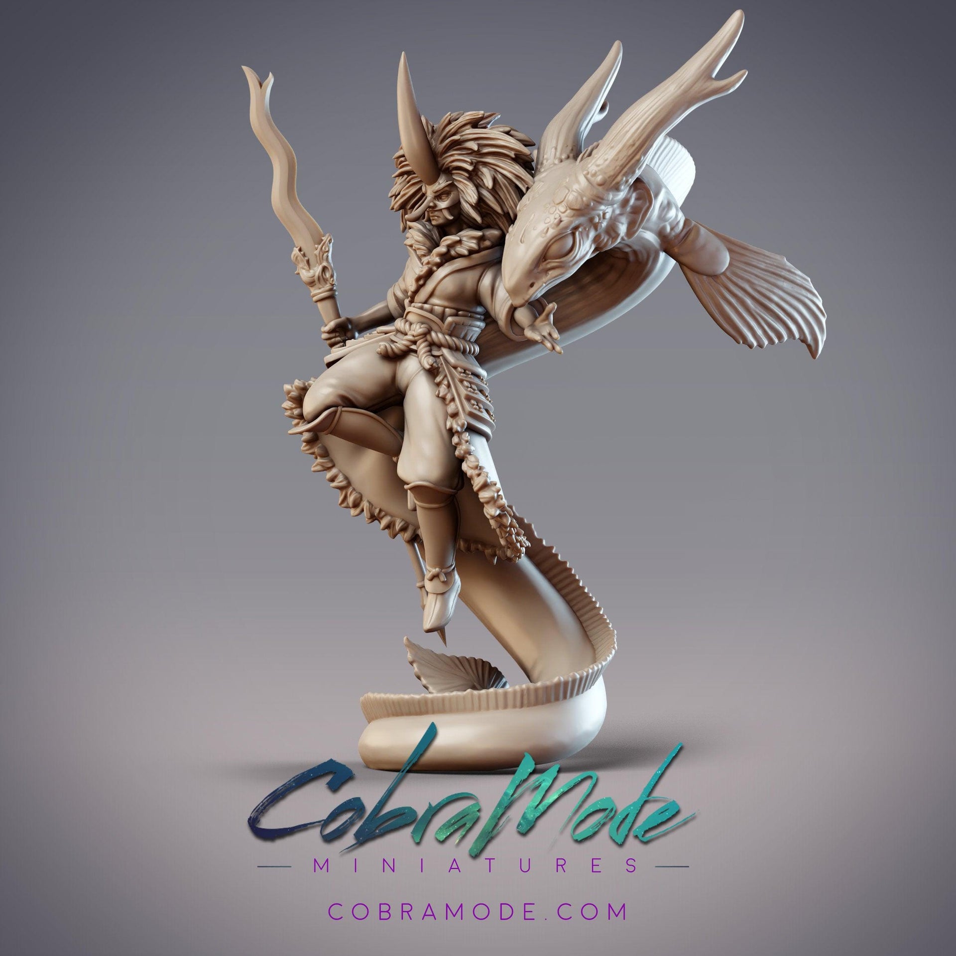 Daitengu Witch Fujinbo and Juvenile Bakunawa - CobraMode | 28mm and 32mm | Wargaming | DnD | Tabletop Roleplaying