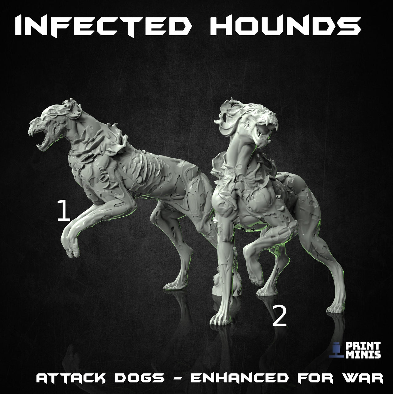 Infected Hounds - Print Minis | 28mm and 32mm | Wargaming | DnD | Tabletop Roleplaying