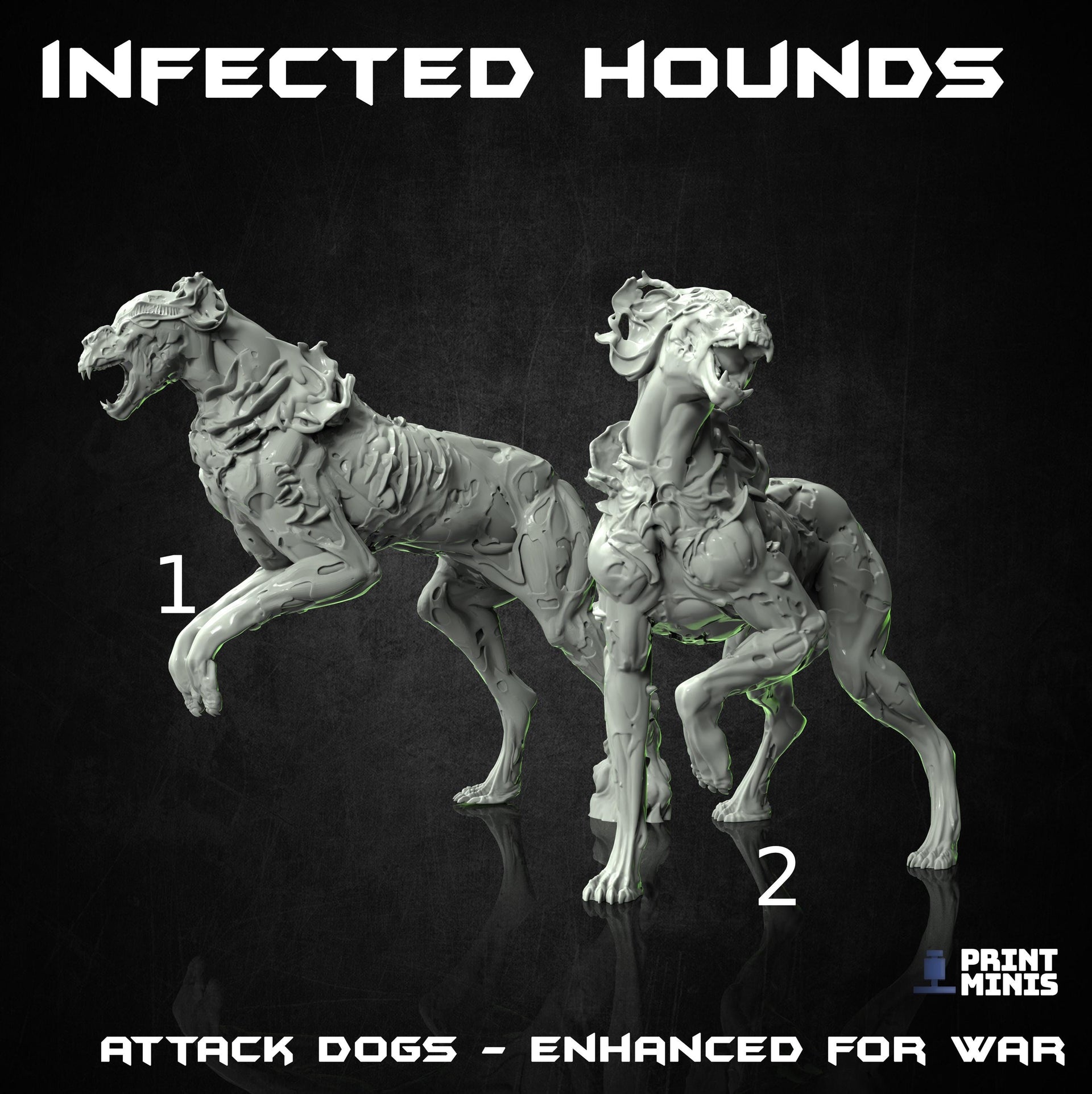 Infected Hounds - Print Minis | 28mm and 32mm | Wargaming | DnD | Tabletop Roleplaying