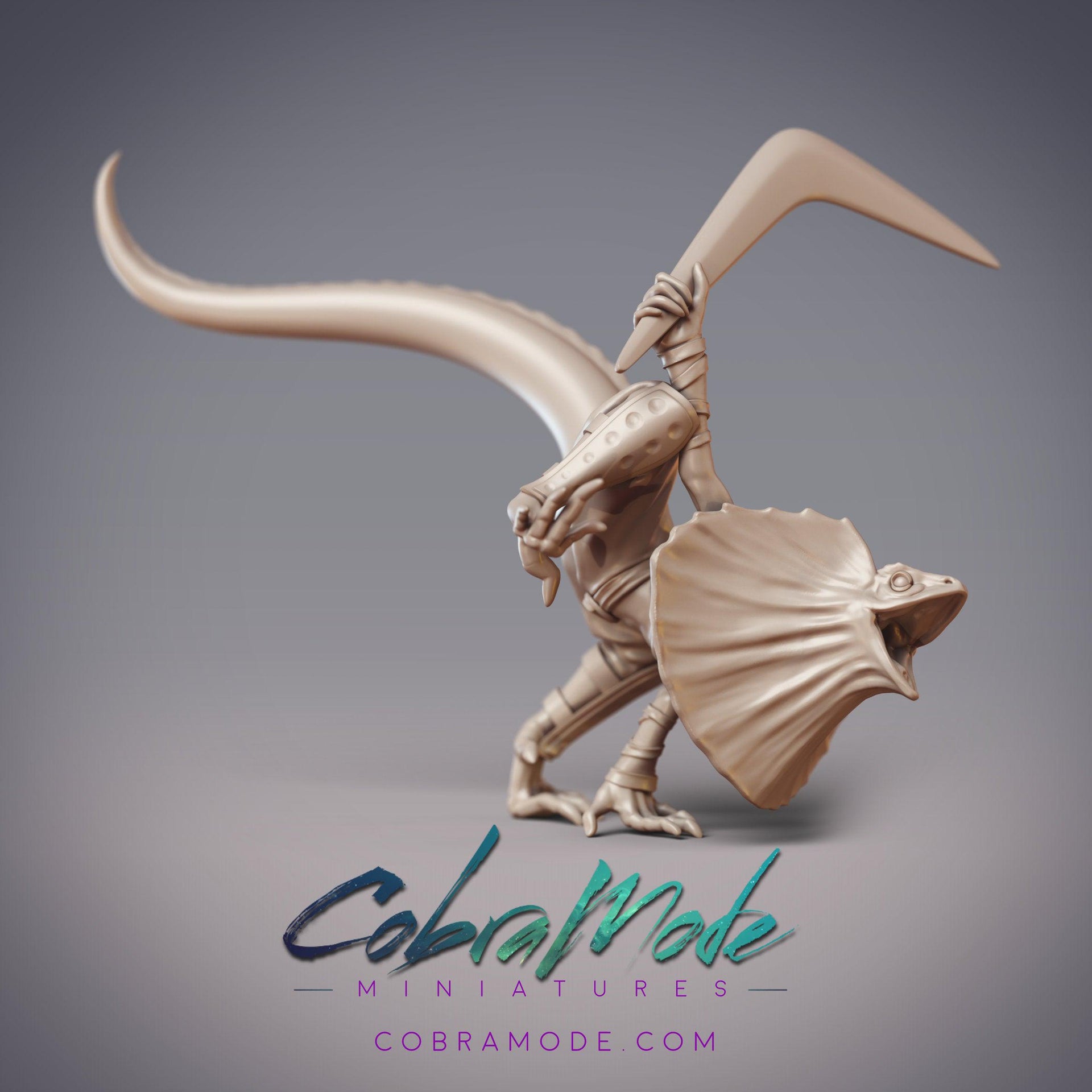 Bindagari Warrior Jarruk, Frilled Lizard Fighter - CobraMode - CobraMode | 28mm and 32mm | Wargaming | DnD | Tabletop Roleplaying