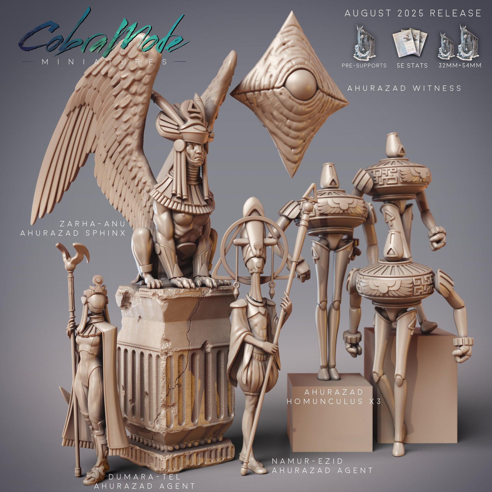 Ahurazad Sphinx Zarha-Anu, Sphinx Statue - CobraMode - CobraMode | 28mm and 32mm | Wargaming | DnD | Tabletop Roleplaying
