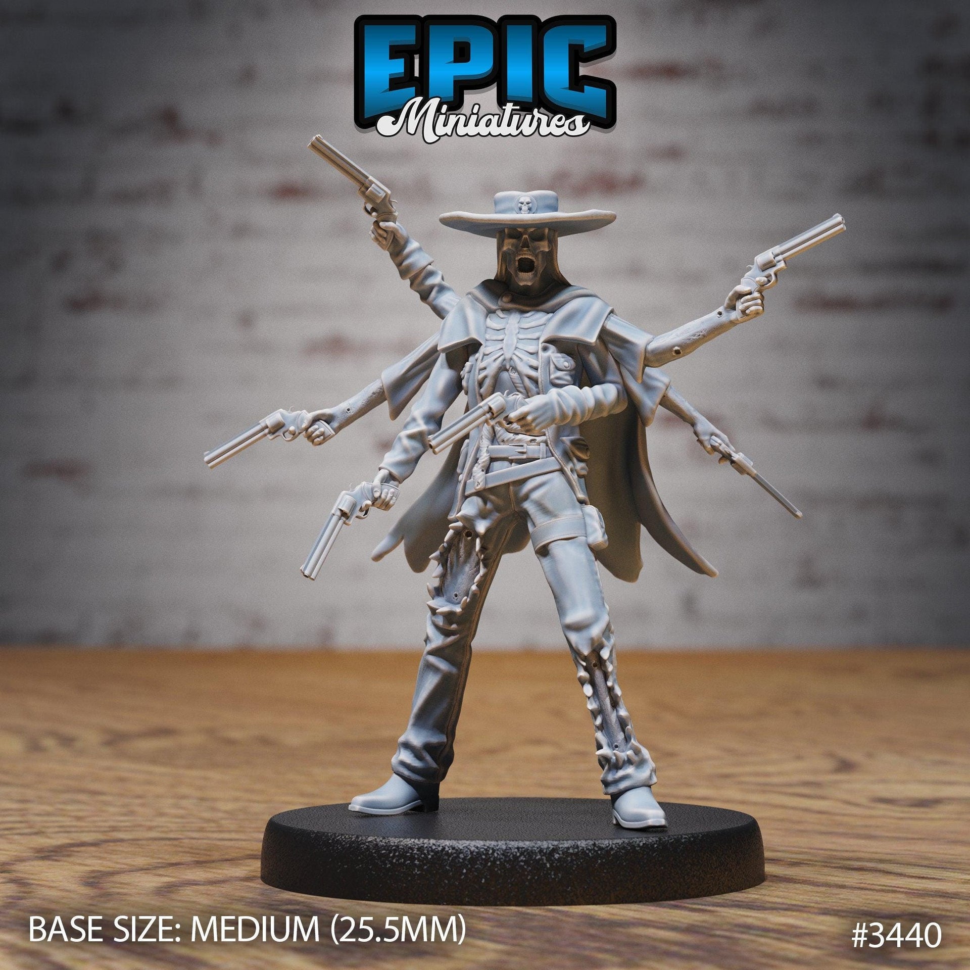 Undead Gunslinger - Epic Miniatures | 28mm | 32mm | Fantasy Wild West | six armed | Cowboy | Rifle | Skeleton | Zombie