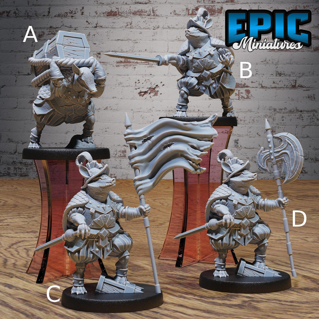 Armadillo Conquistador - Epic Miniatures | New World Conquest | 28mm | 32mm | Armadillo Folk | Spanish | Standard Bearer | Treasure