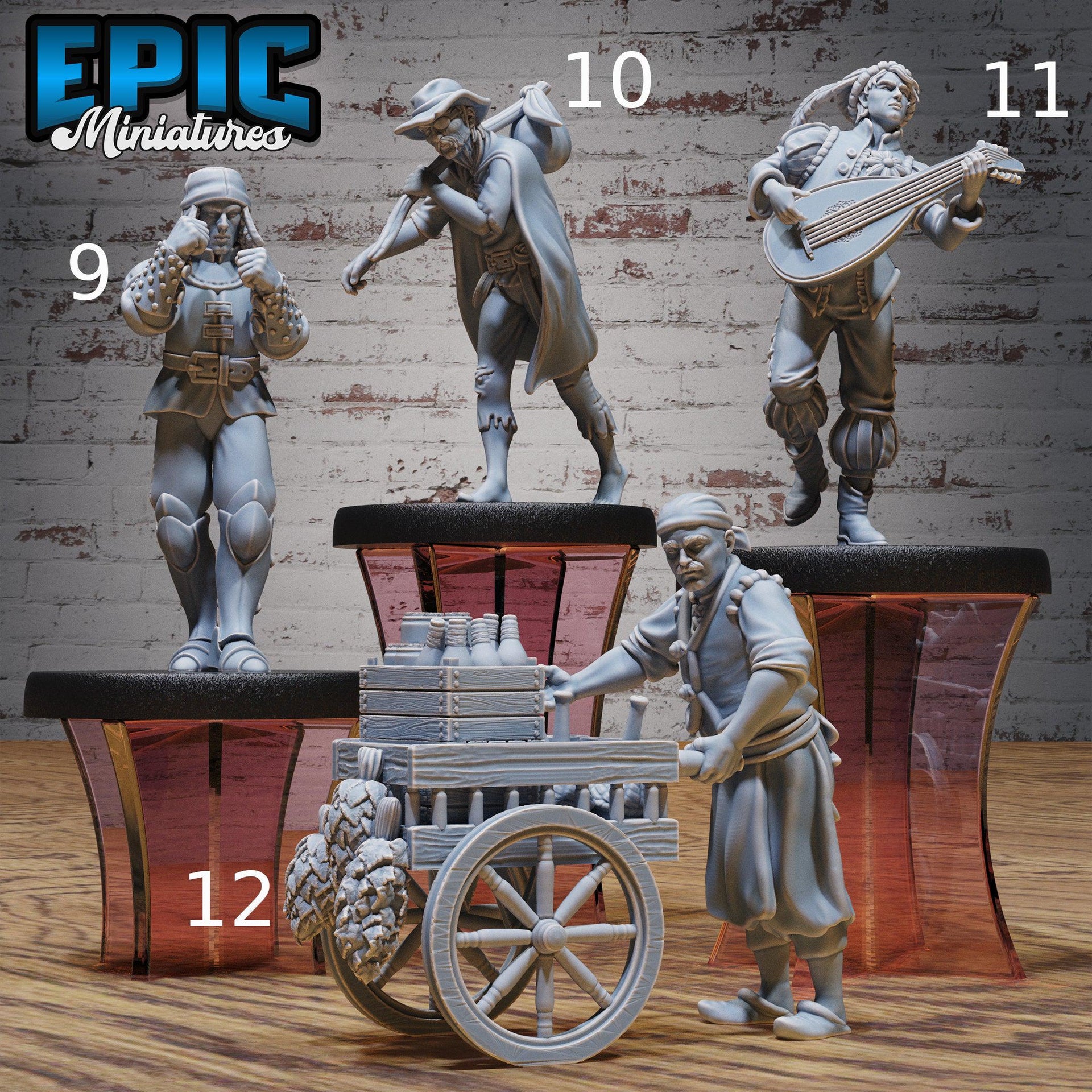Villagers 3! - Epic Miniatures | 32mm | Festival Village | Child | Drunk | Guard | Farmer | Bard | Merchant | Cart