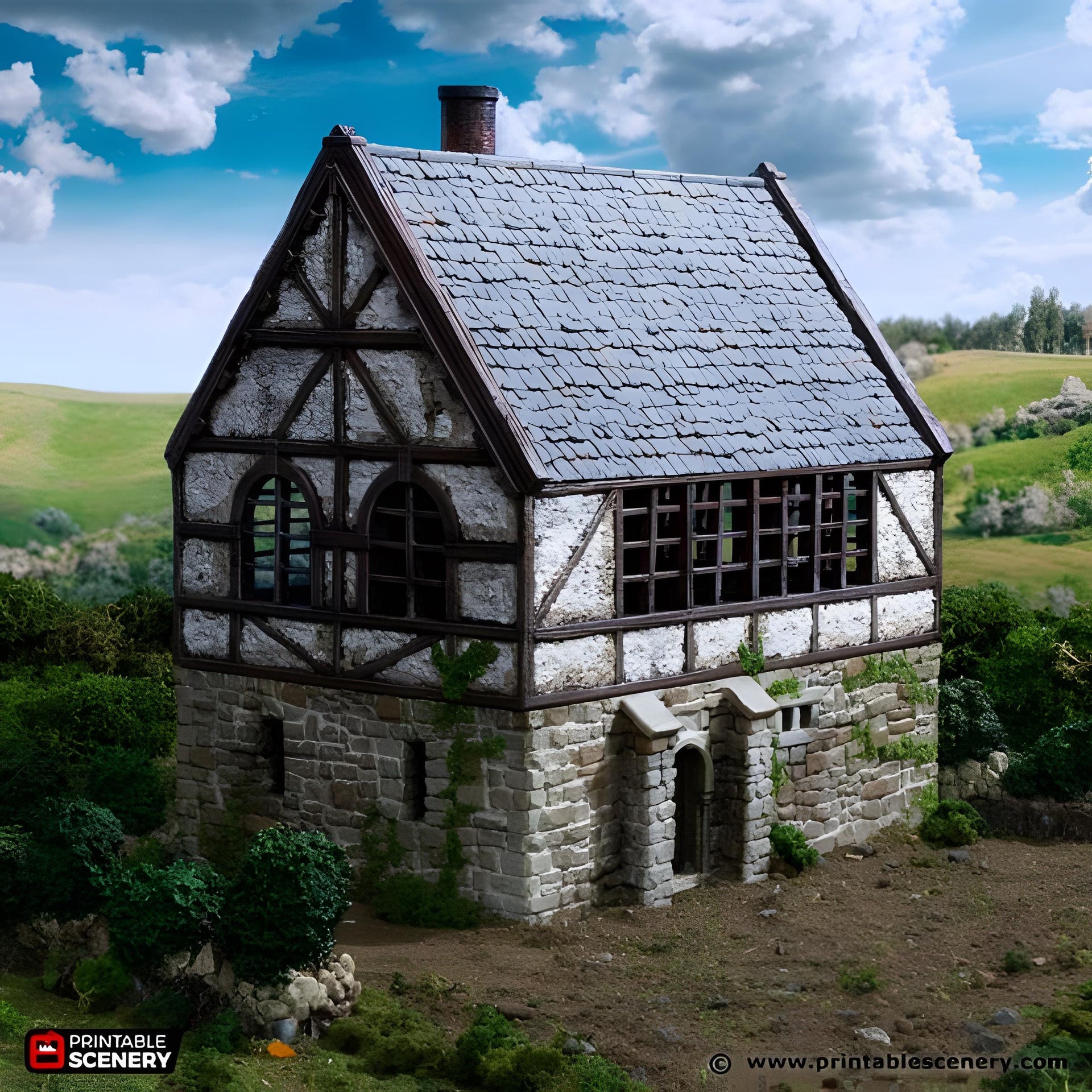 Wattle and Daub Stone Manor. King and Country, 15mm, 28mm, 32mm - Printable Scenery | 28mm and 32mm | Wargaming | DnD | Tabletop Roleplaying