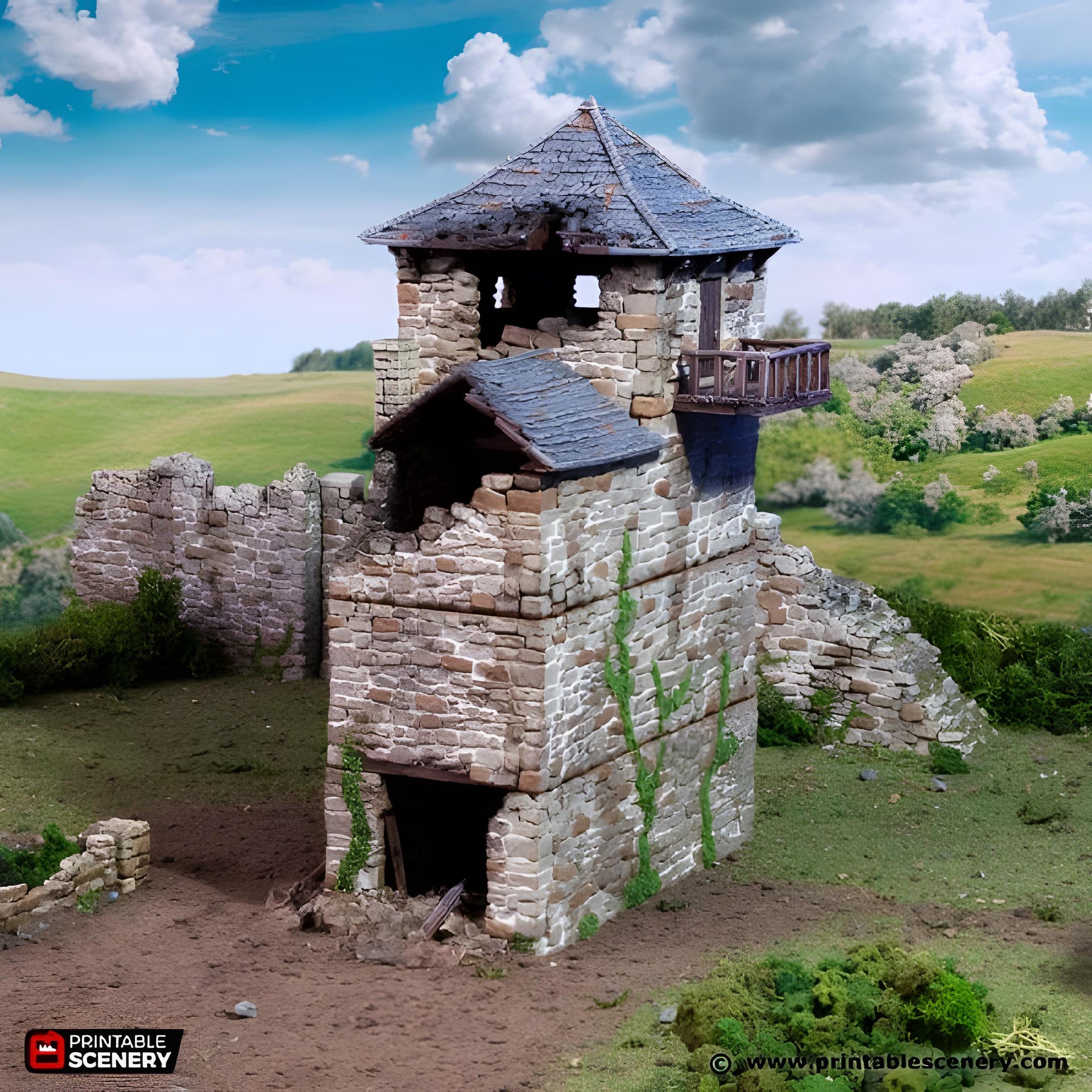Ruined Black Rock Keep. King and Country, 15mm, 28mm, 32mm - Printable Scenery | 28mm and 32mm | Wargaming | DnD | Tabletop Roleplaying