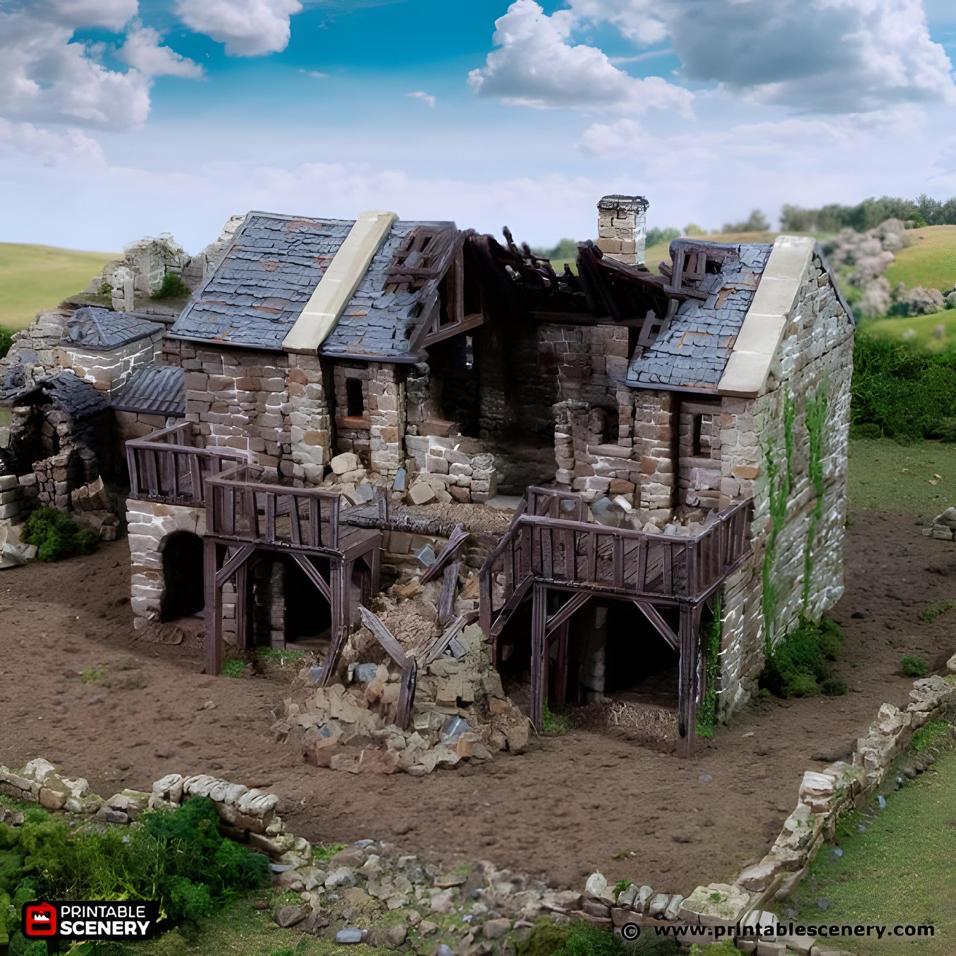 Ruined Black Rock Barracks. King and Country, 15mm, 28mm, 32mm - Printable Scenery | 28mm and 32mm | Wargaming | DnD | Tabletop Roleplaying